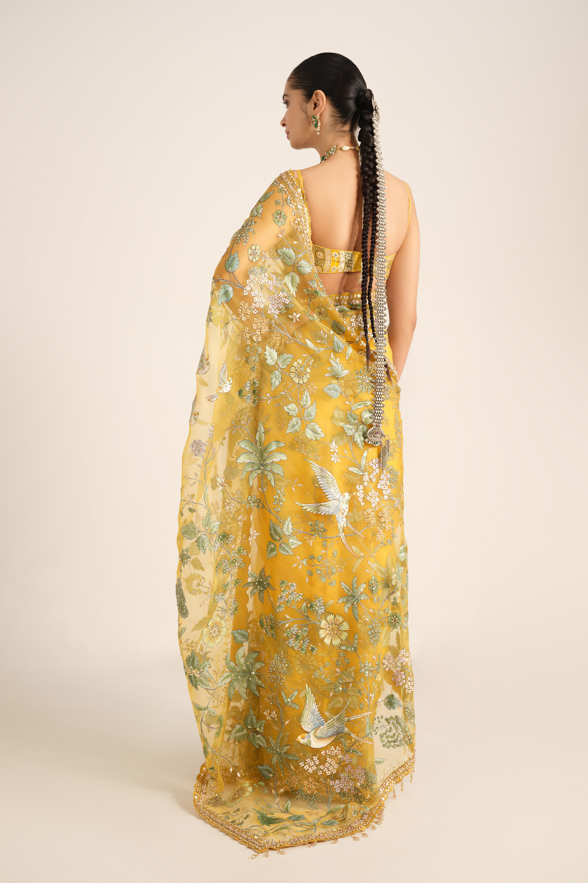 Nisarga Hand-painted Pichhwai Silk Saree - Mustard, Mustard, image 4
