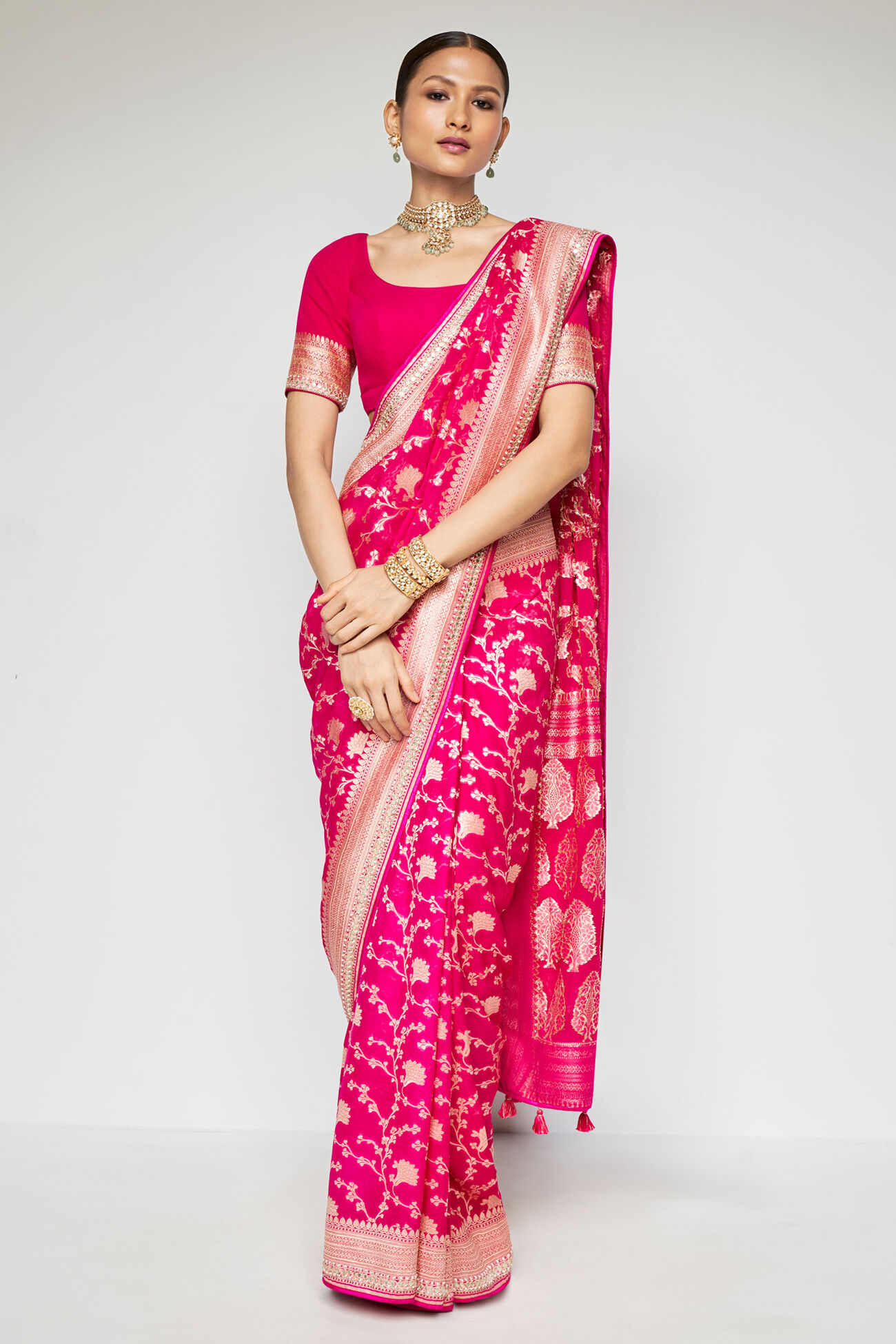 Lavanya Benarasi Silk Embroidered Saree - Hot Pink, Hot Pink, image 1