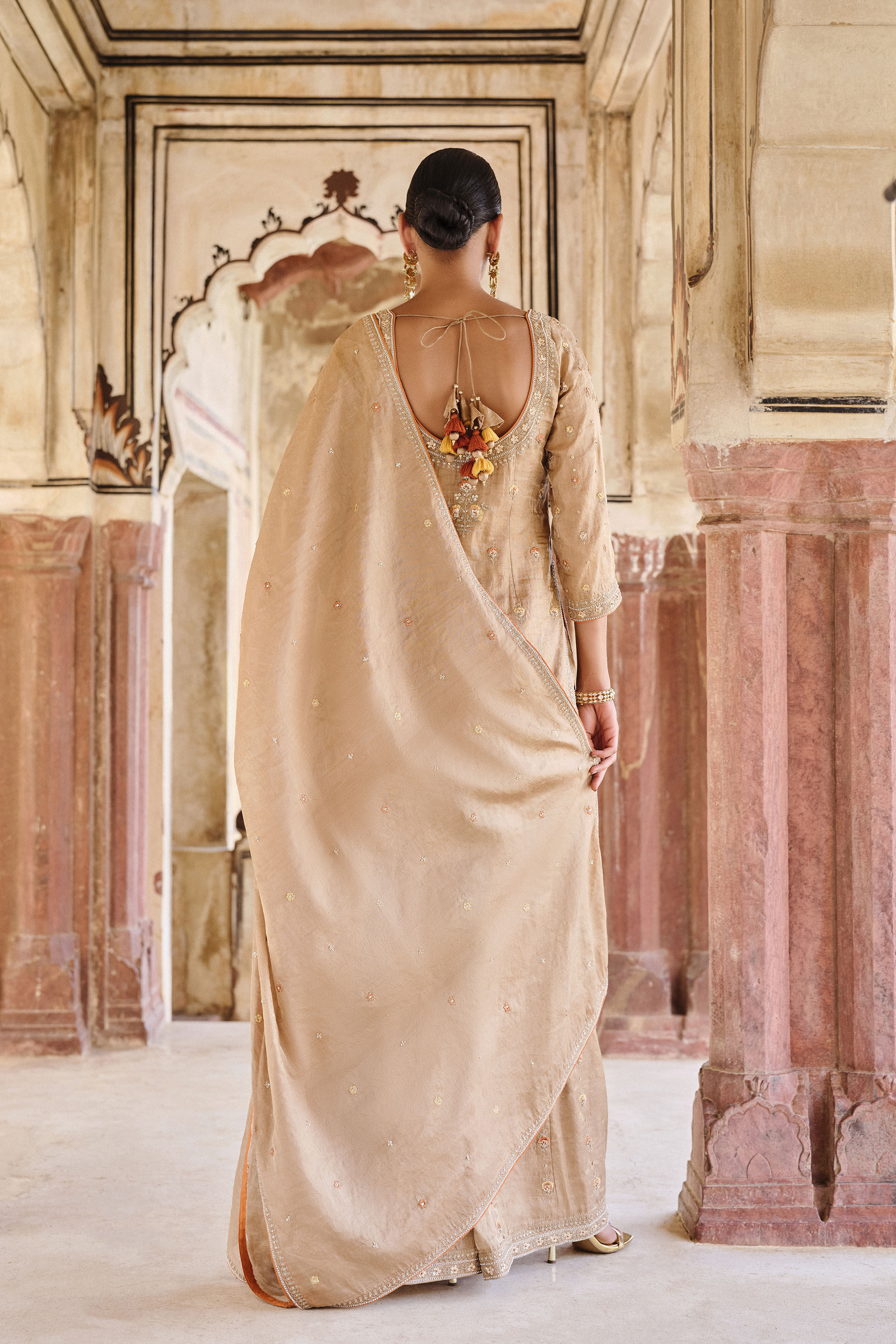 Nahiza Embroidered Sharara Set - Bronze
