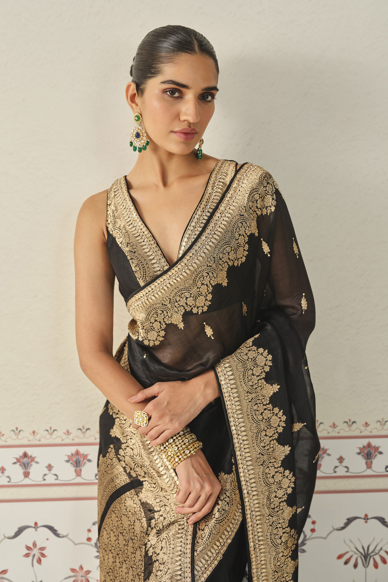 Samera Handwoven Benarasi Silk Saree - Black, Black, image 2