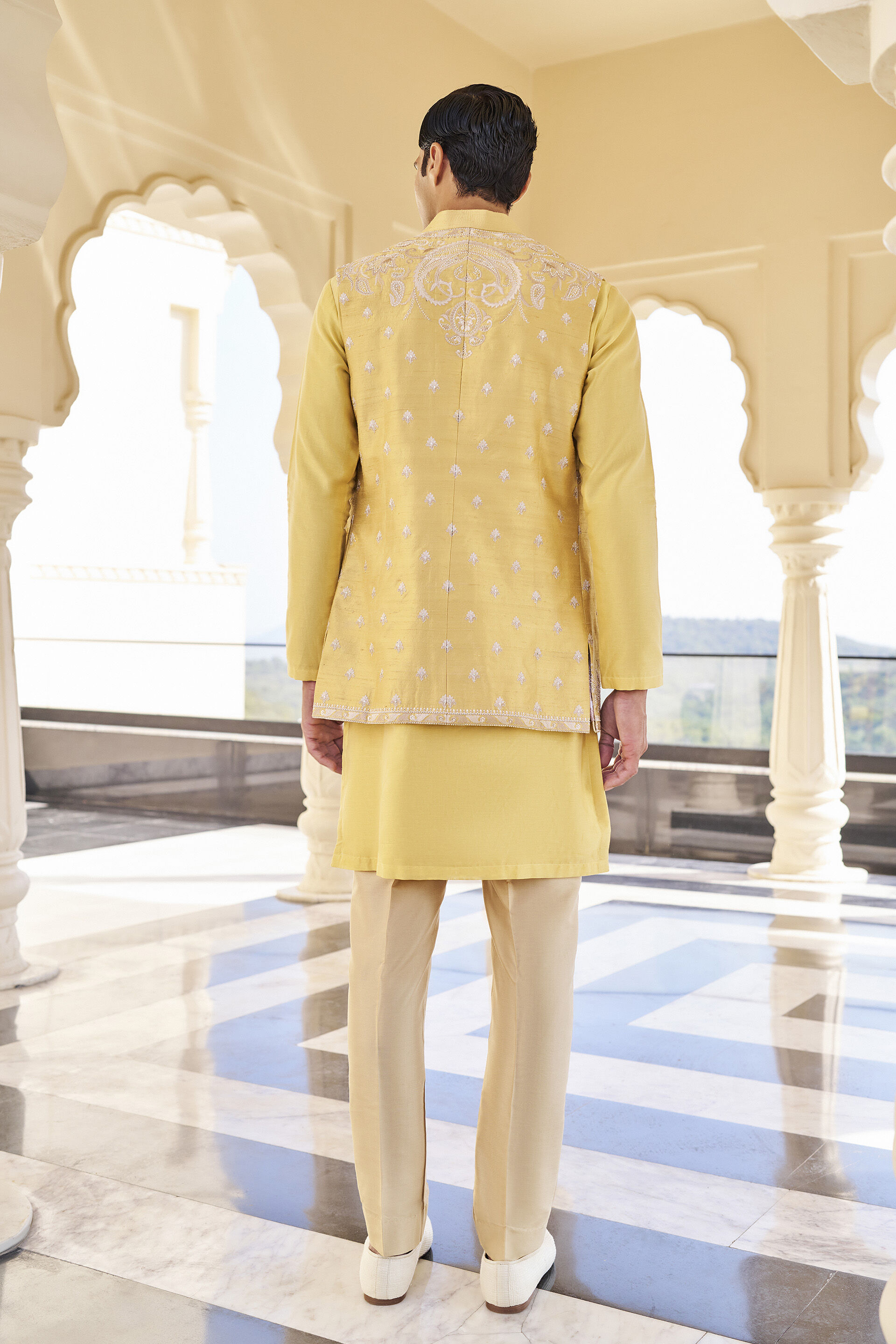 Homecoming Mustard Embroidered Nehru Jacket
