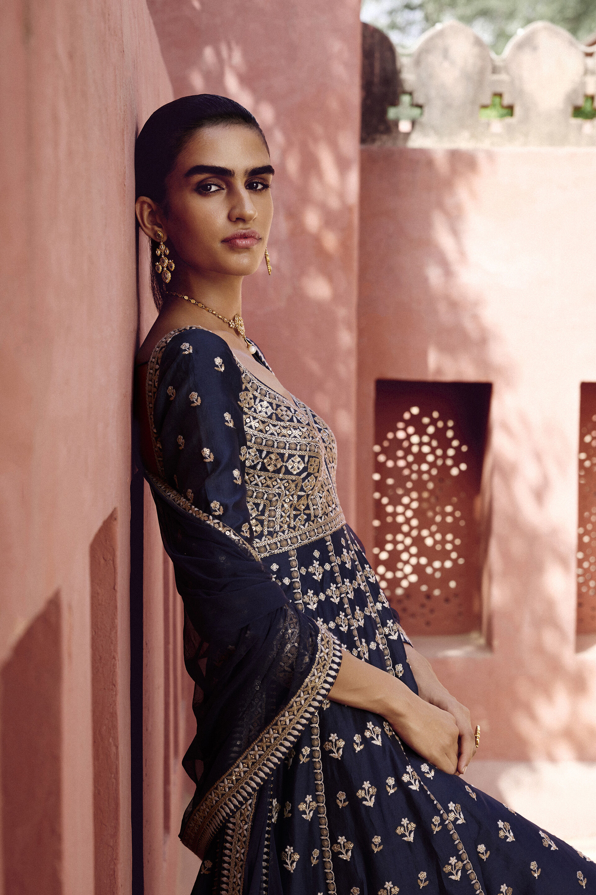 Triyama Embroidered Silk Anarkali Set - Blue, Blue, image 4