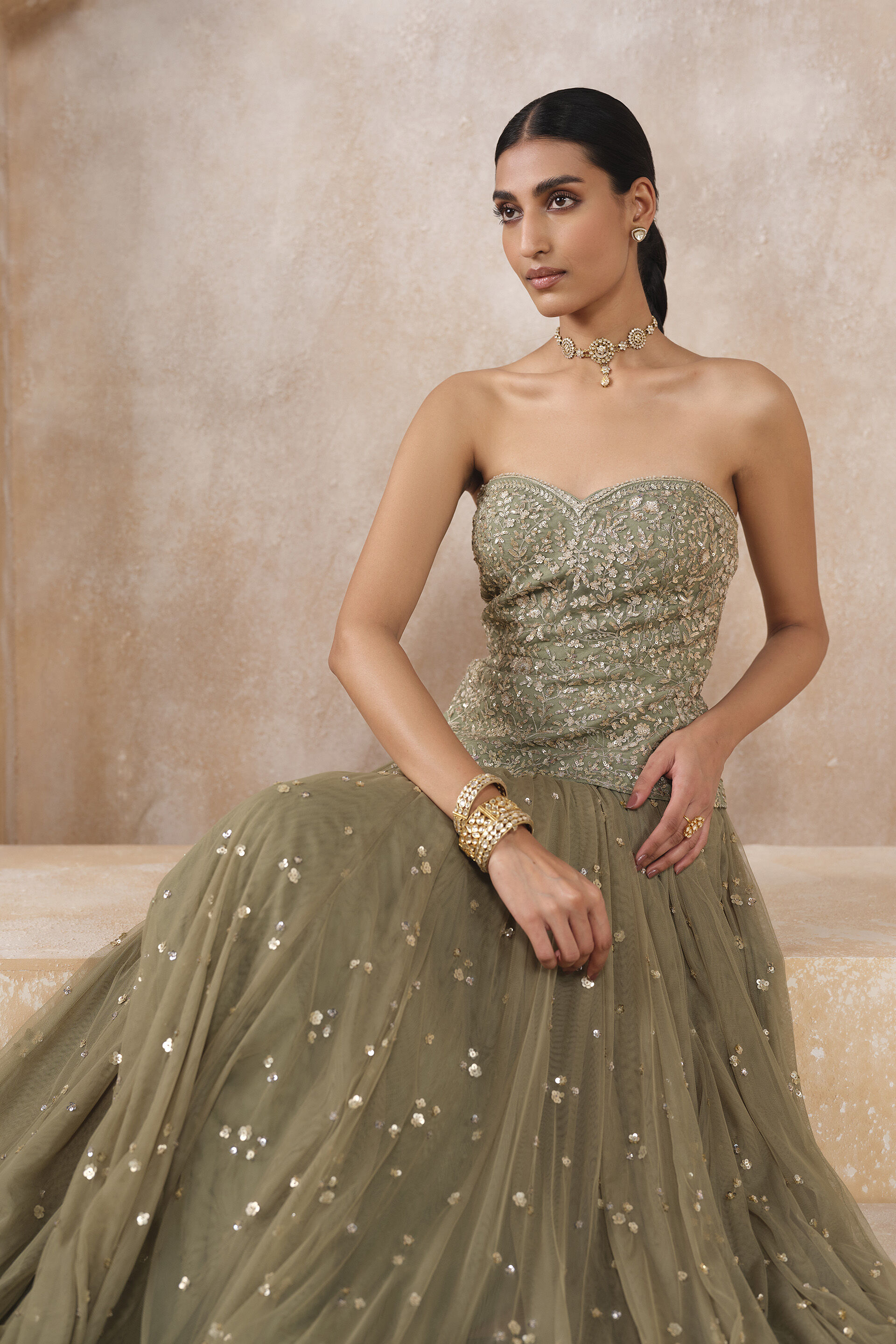 Ishra Gota PattI Skirt Set - Sage Green, Sage Green, image 5