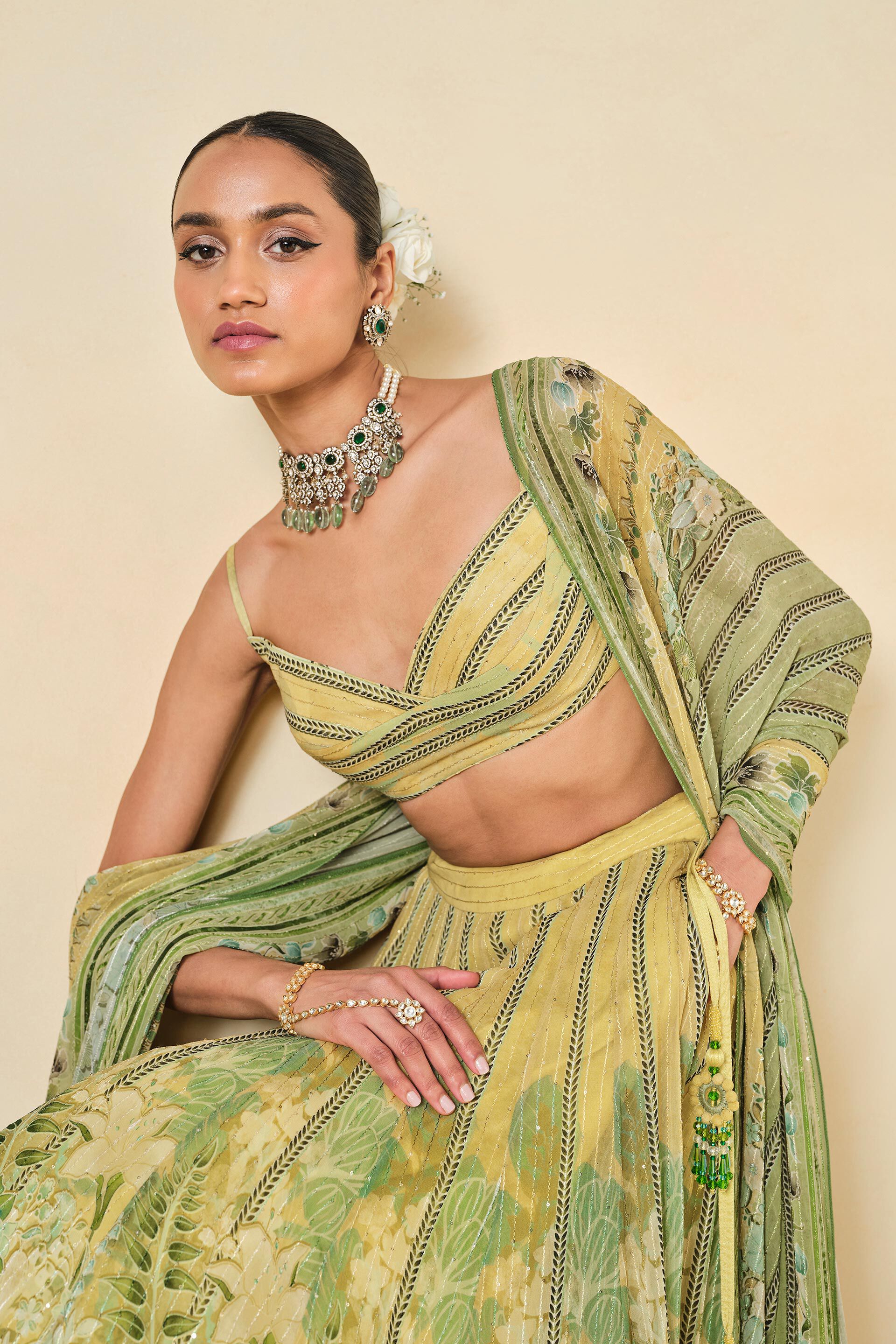 Myuna Sequin Georgette Lehenga - Sage, Sage, image 5