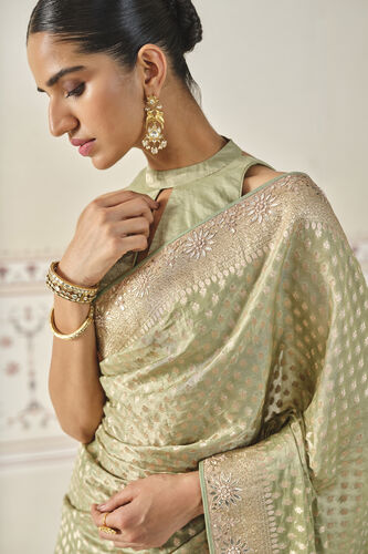 Kunadana Handwoven Benarasi Silk Saree, Sage, image 6