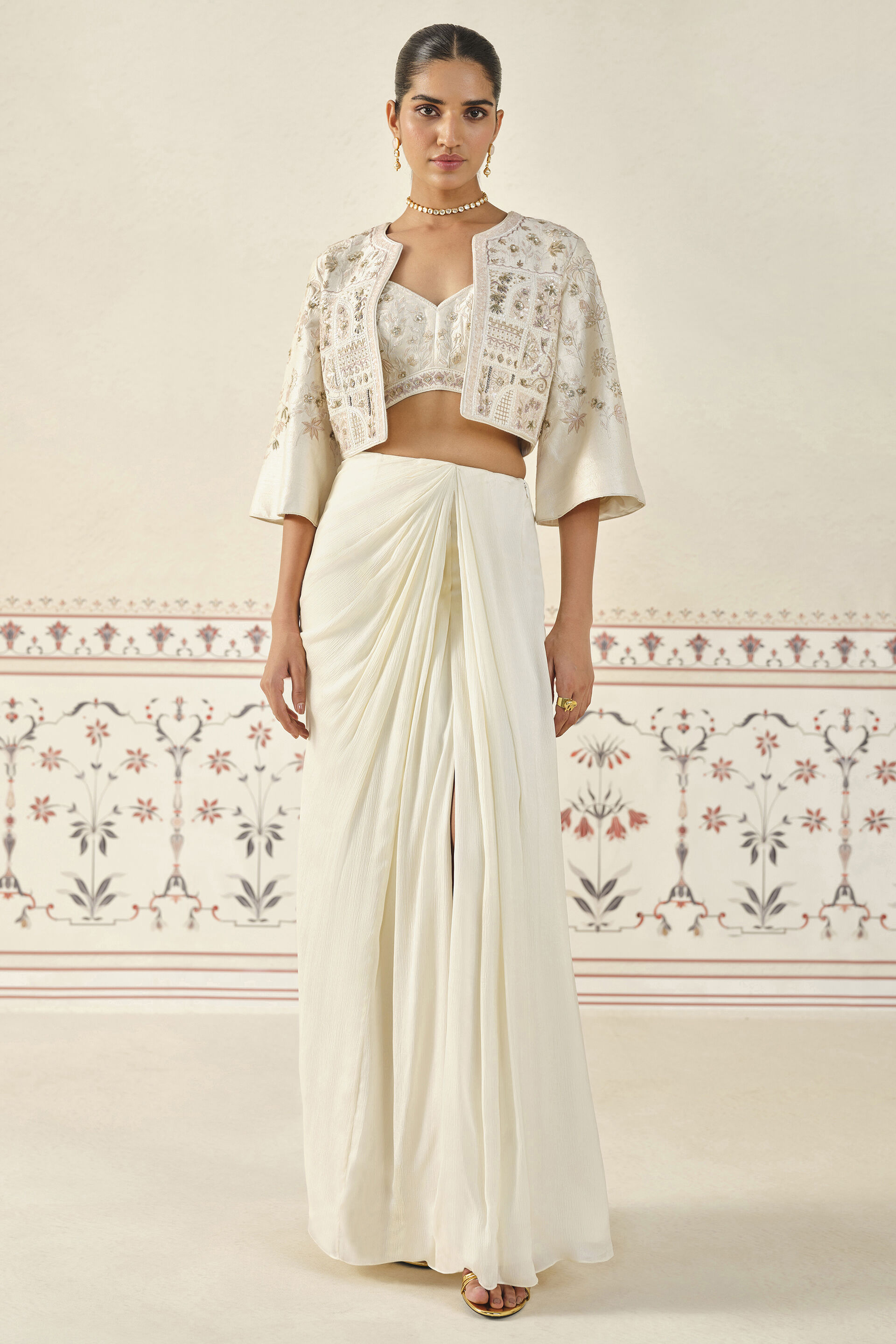Mesnata Embroidered Skirt Set - Ivory, Ivory, image 3