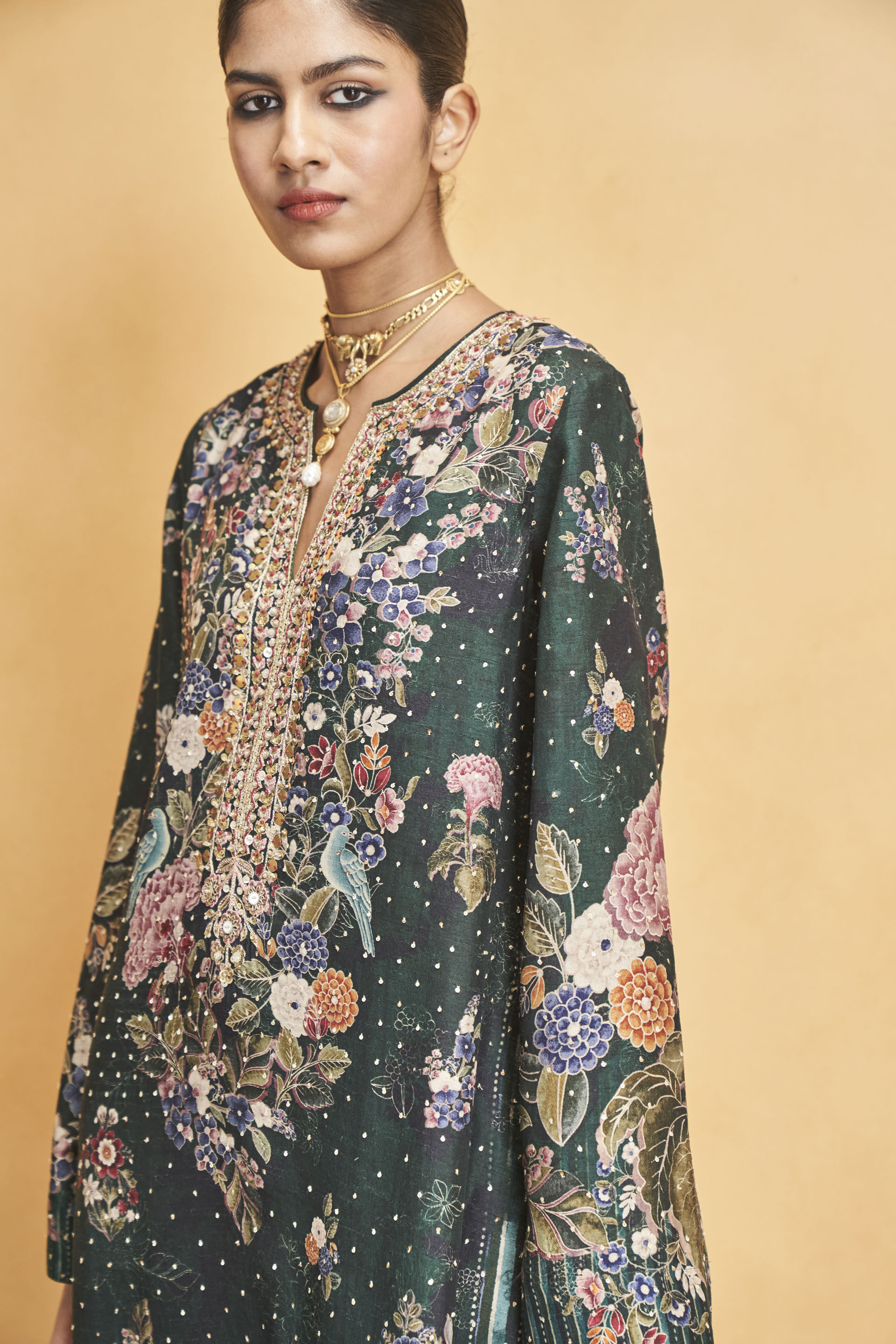 Life Of The Nightforest Embroidered Zardozi Kaftan - Green, Green, image 7