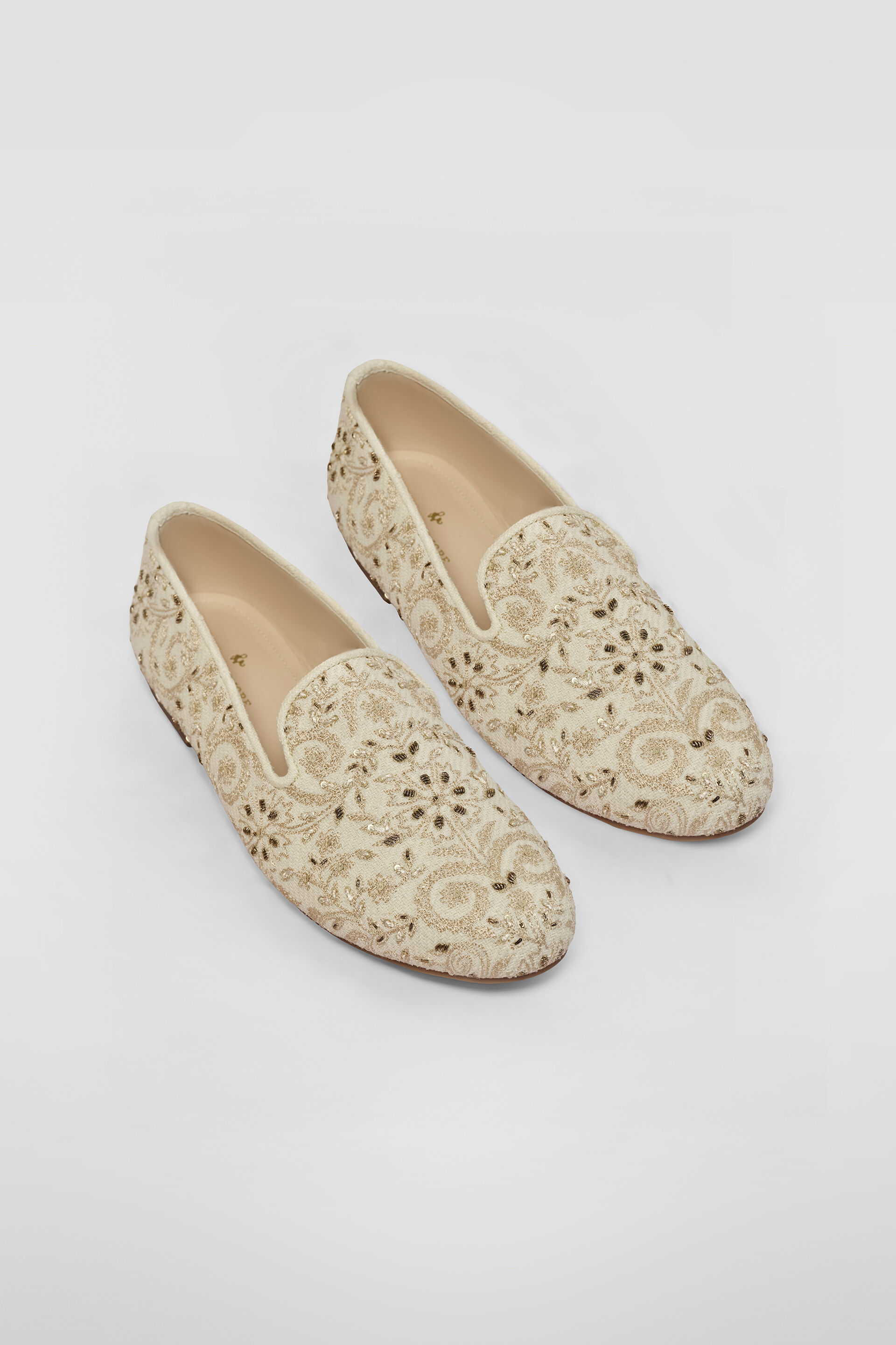 Shravas Embroidered Silk Mojris - Natural