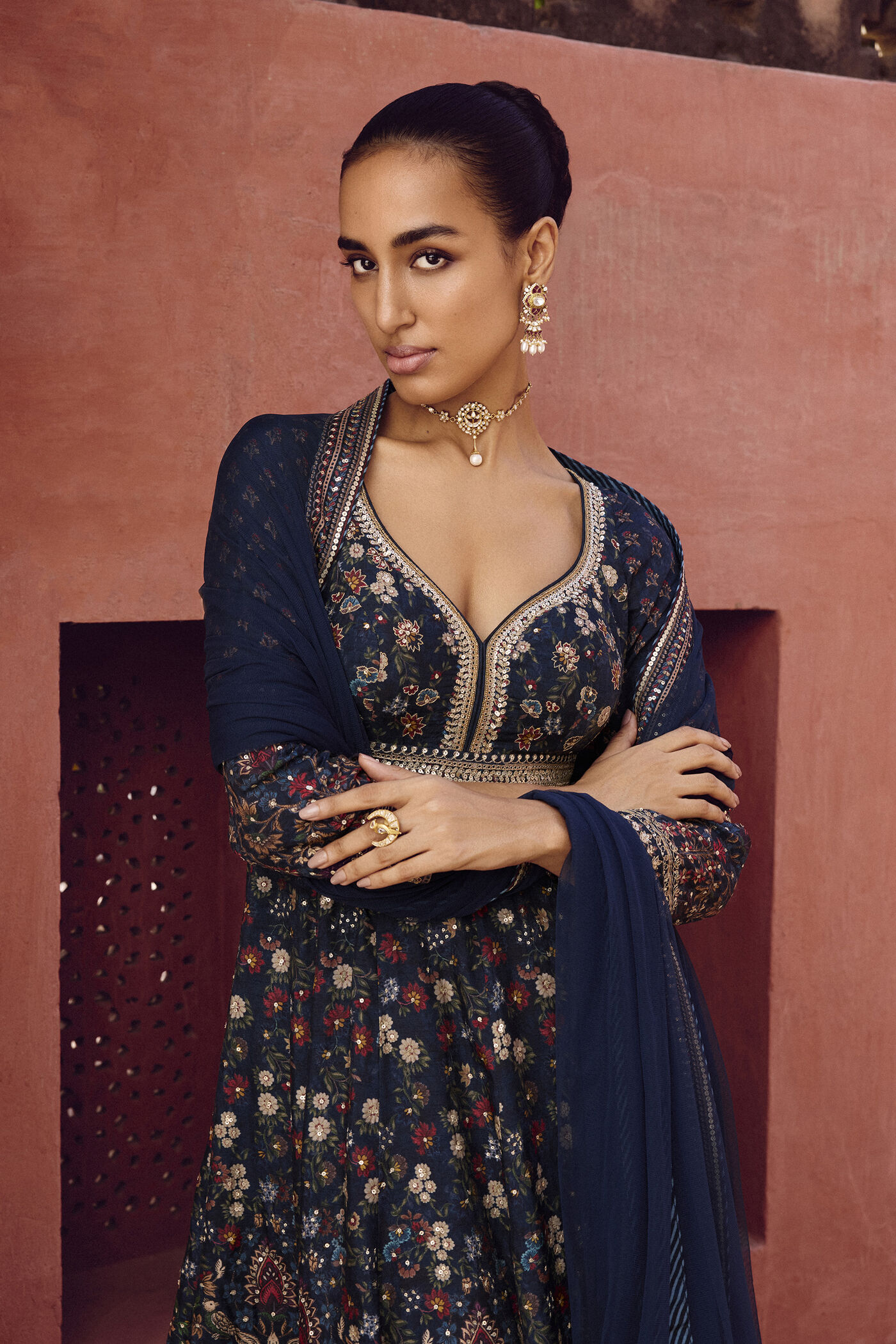 Sharinee Embroidered Anarkali Suit Set - Blue Sharinee Embroidered Anarkali Suit Set - Blue