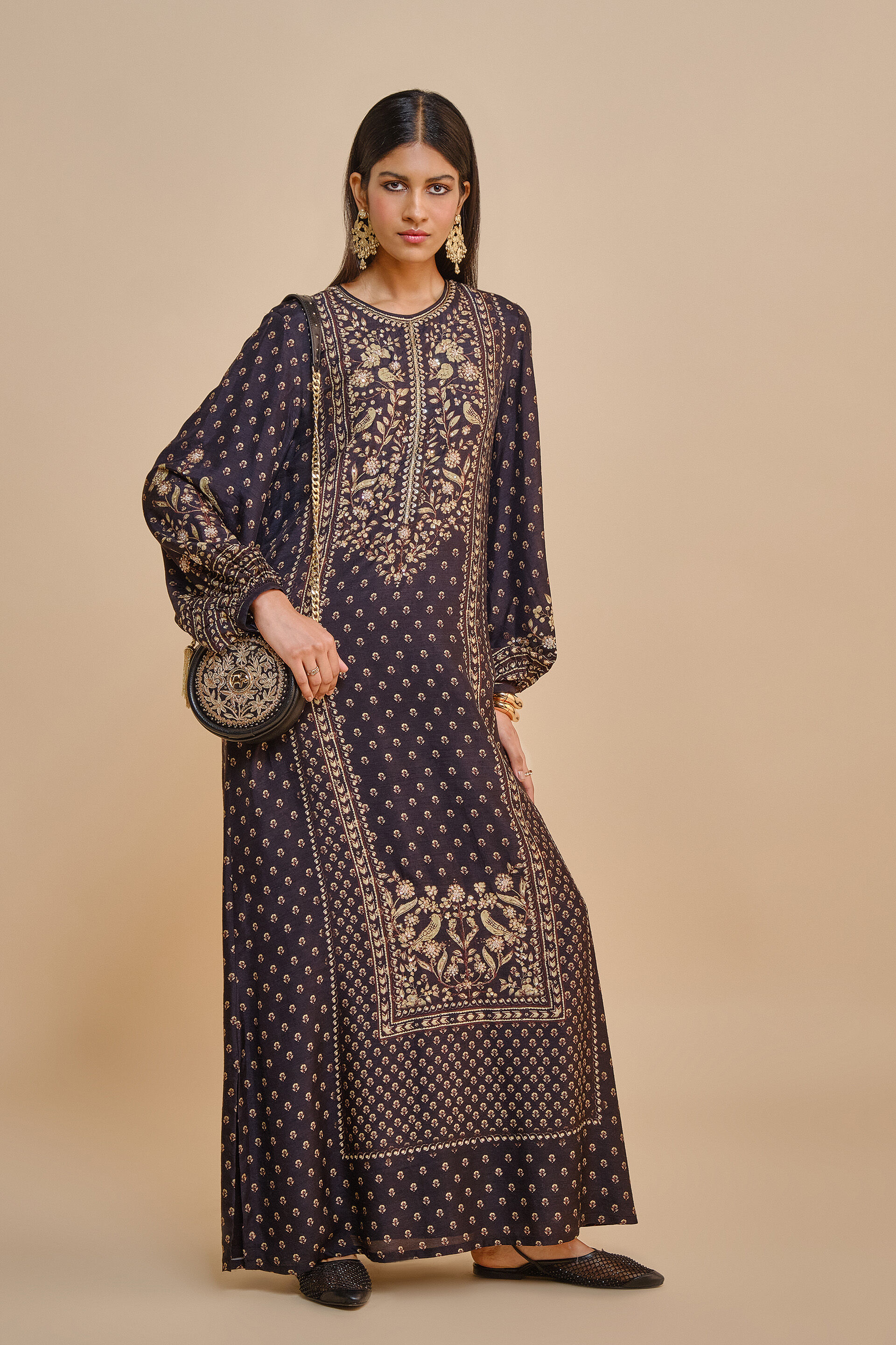 Gwylan Silk Kaftan - Black, Black, image 1