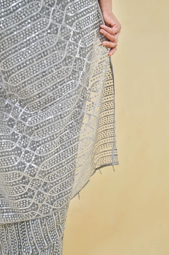 Refa Embroidered Saree - Grey, Grey, image 6