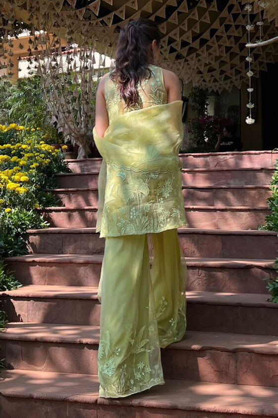 Tropical Flamingos Kurta Set - Lime, , image 2
