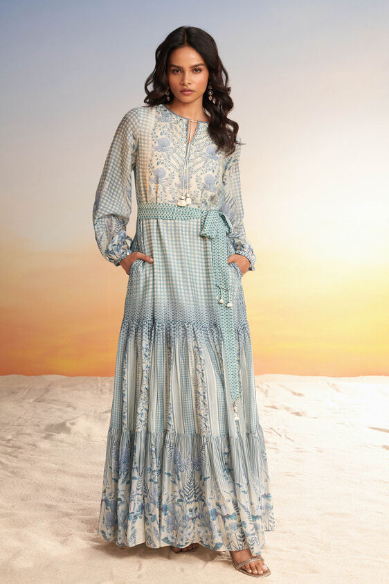Neela Tiered Kaftan - Blue, Blue, image 1