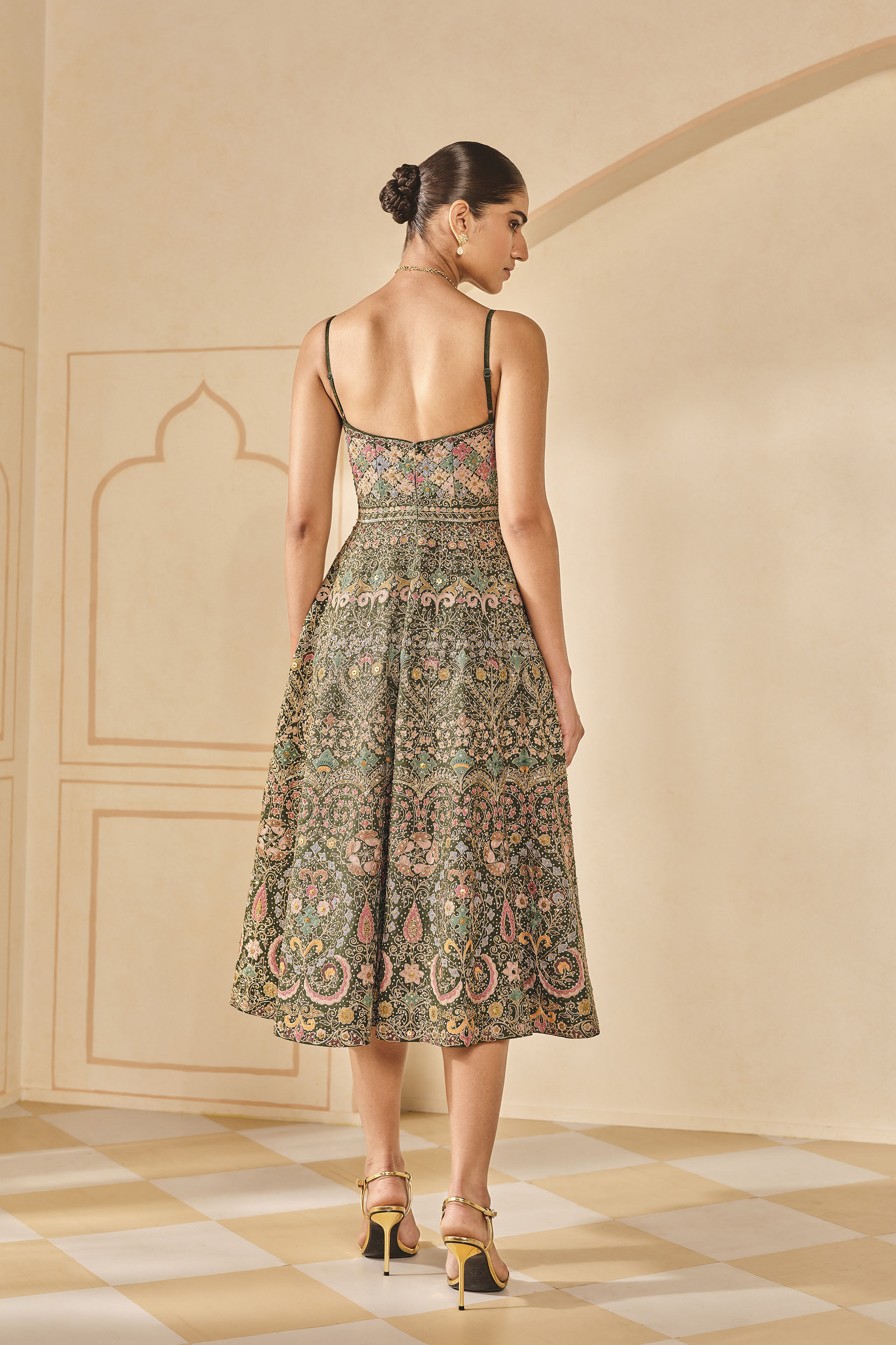 Chesney Embroidered Silk Dress - Green