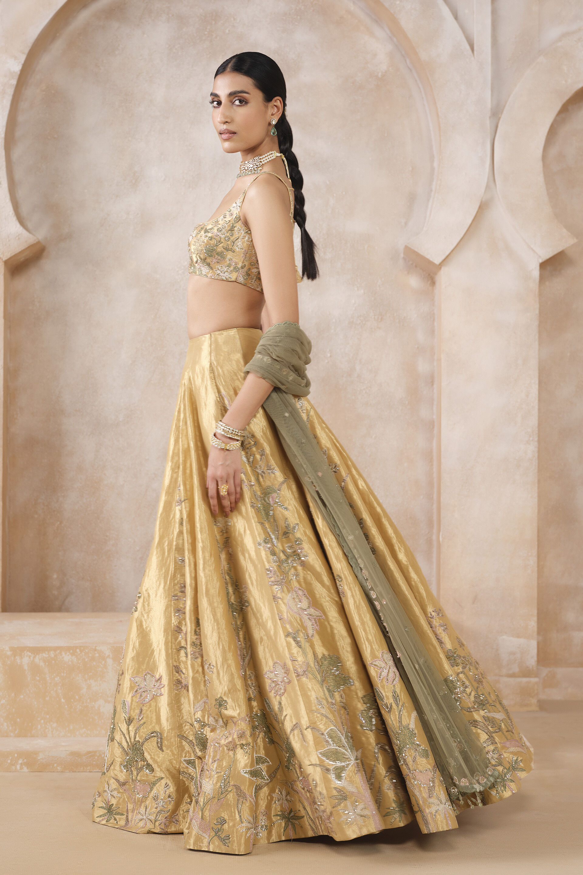 Summerfern Embroidered Lehenga Set - Gold, Gold, image 3