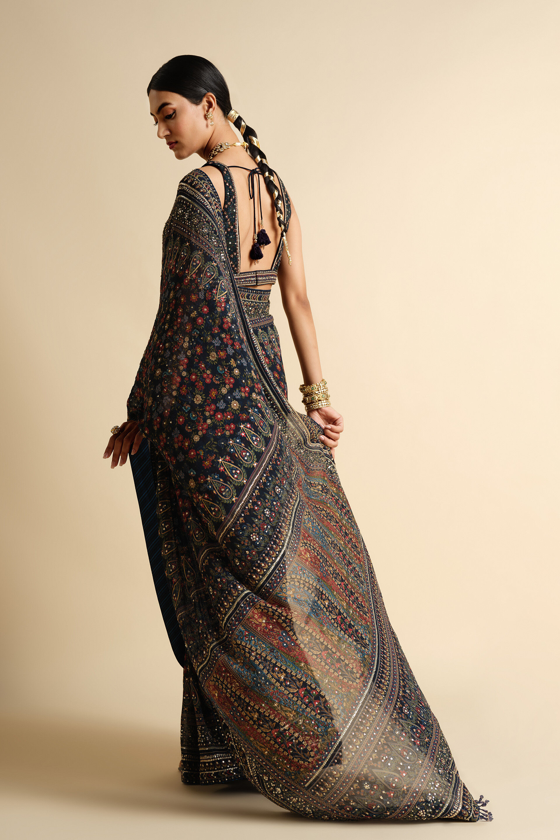 Amalaka Sequin Georgette Saree - Blue