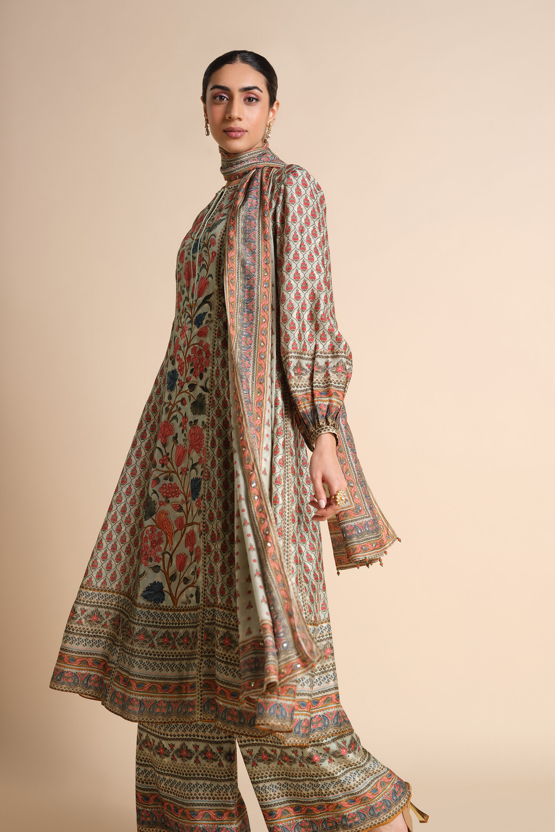 Azza Silk Kurta Set - Sage, Sage, image 4