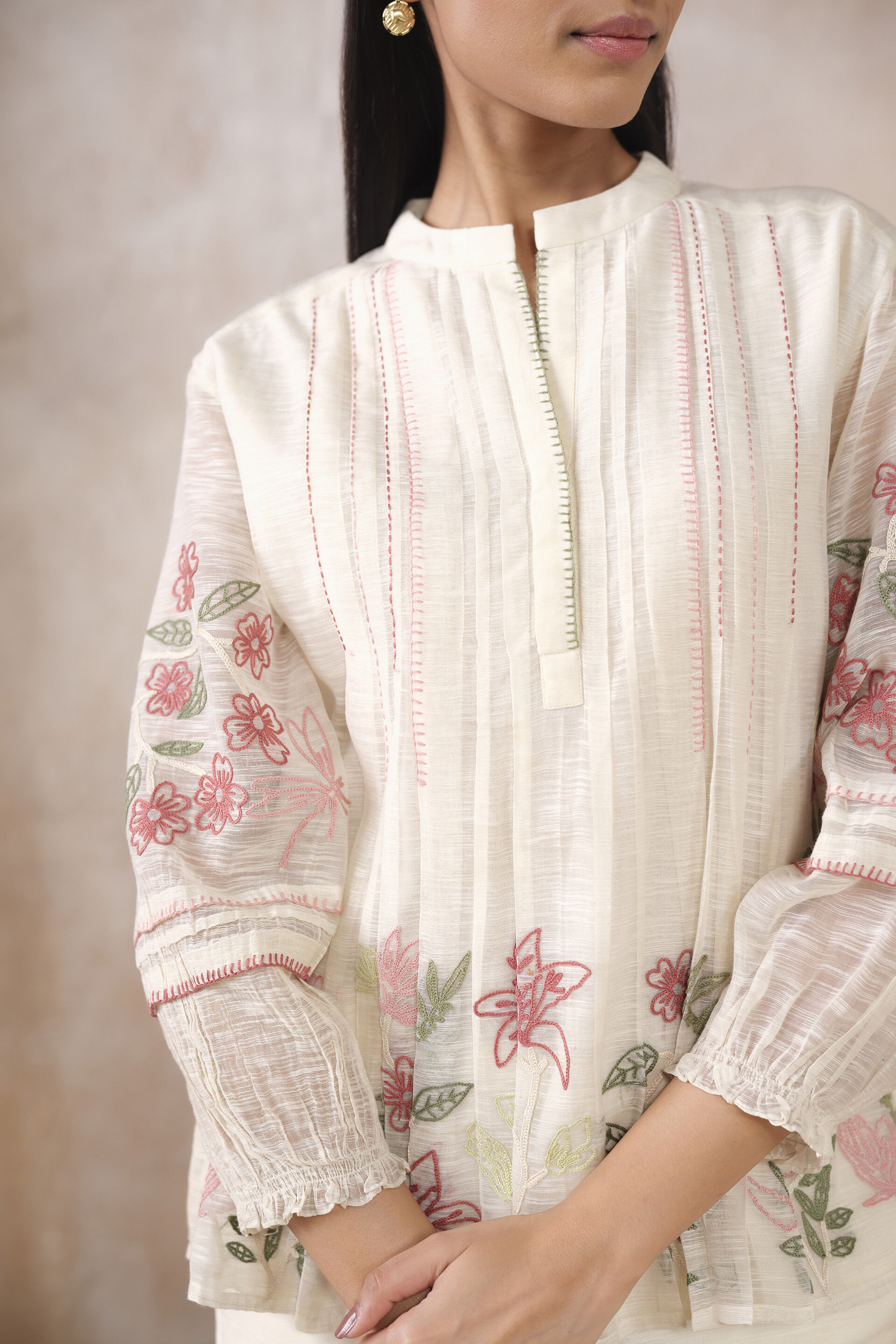 Solana Hand-embroidered SEWA Top - Ivory, Ivory, image 5