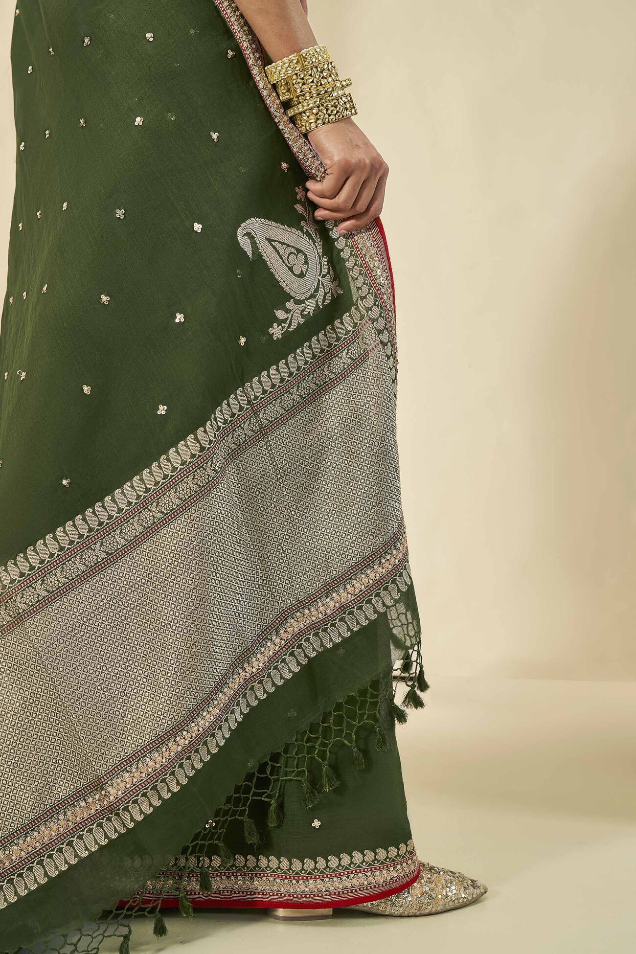Varshal Embroidered Cotton Saree - Green, Green, image 6