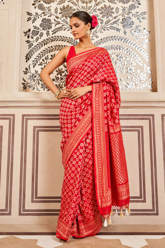 Ridah Benarasi Saree - Red, Red, image 3