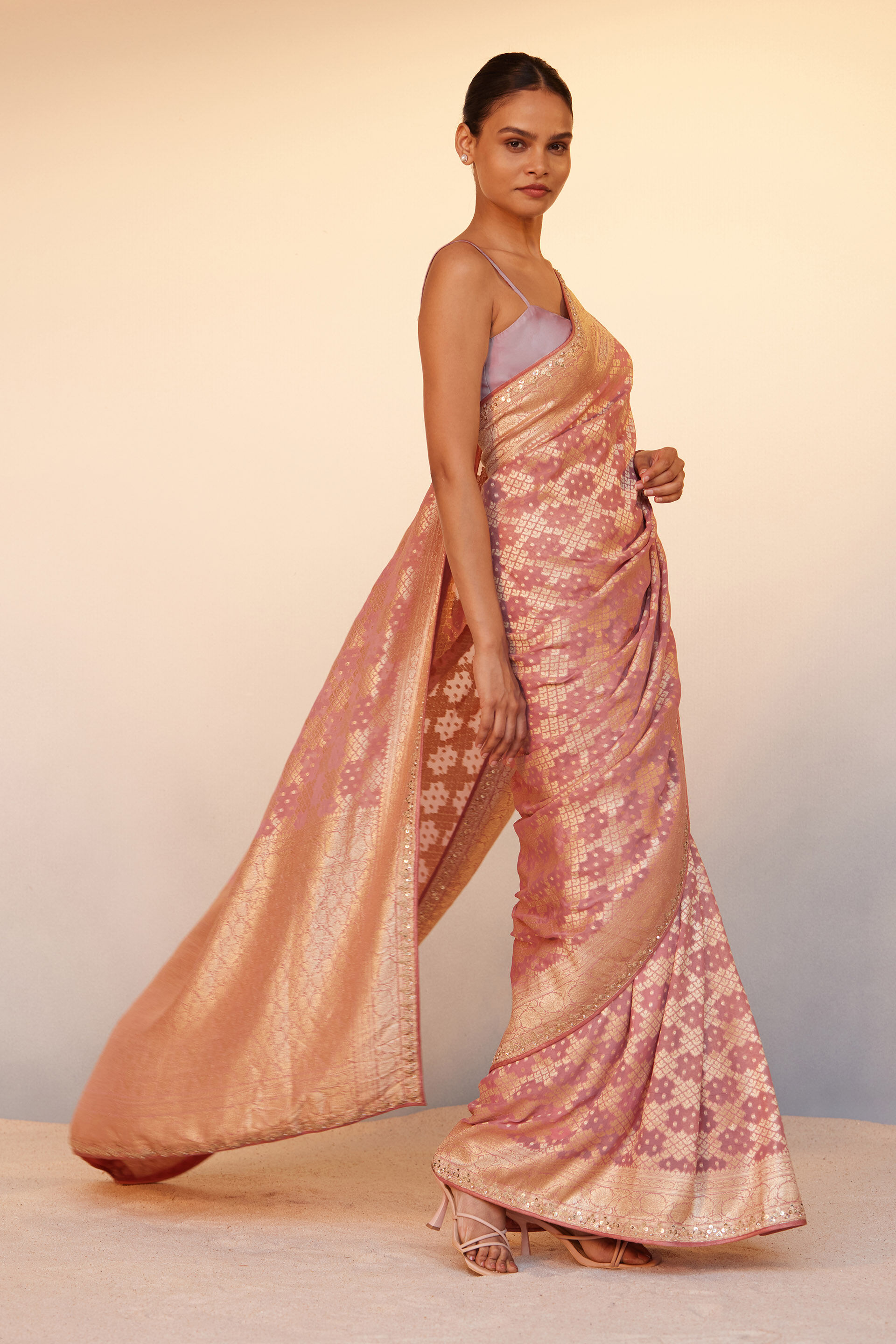 Peach Gotta Patti Floral Chiffon Dupatta | Indian wedding outfits, Indian  gowns dresses, Saree dress