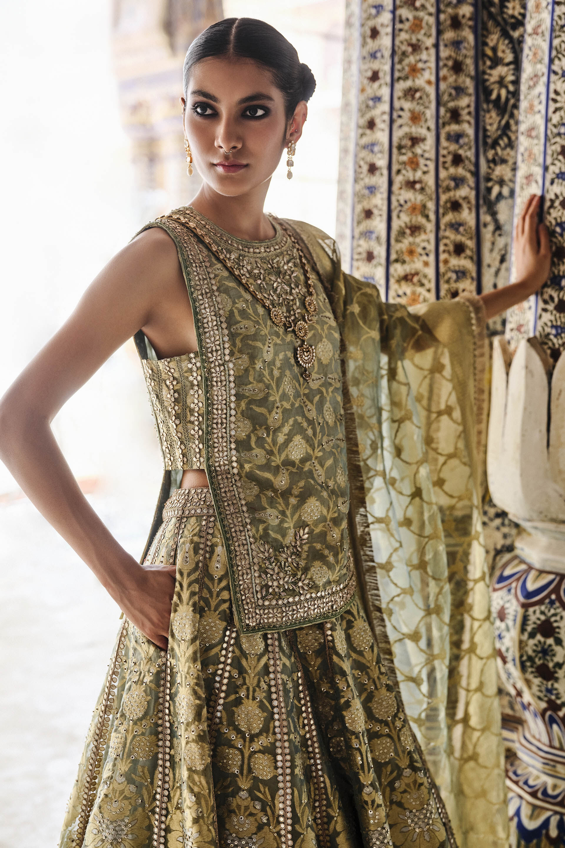 Vajasi Handwoven Benarasi Silk Lehenga Set - Aqua, Aqua, image 6