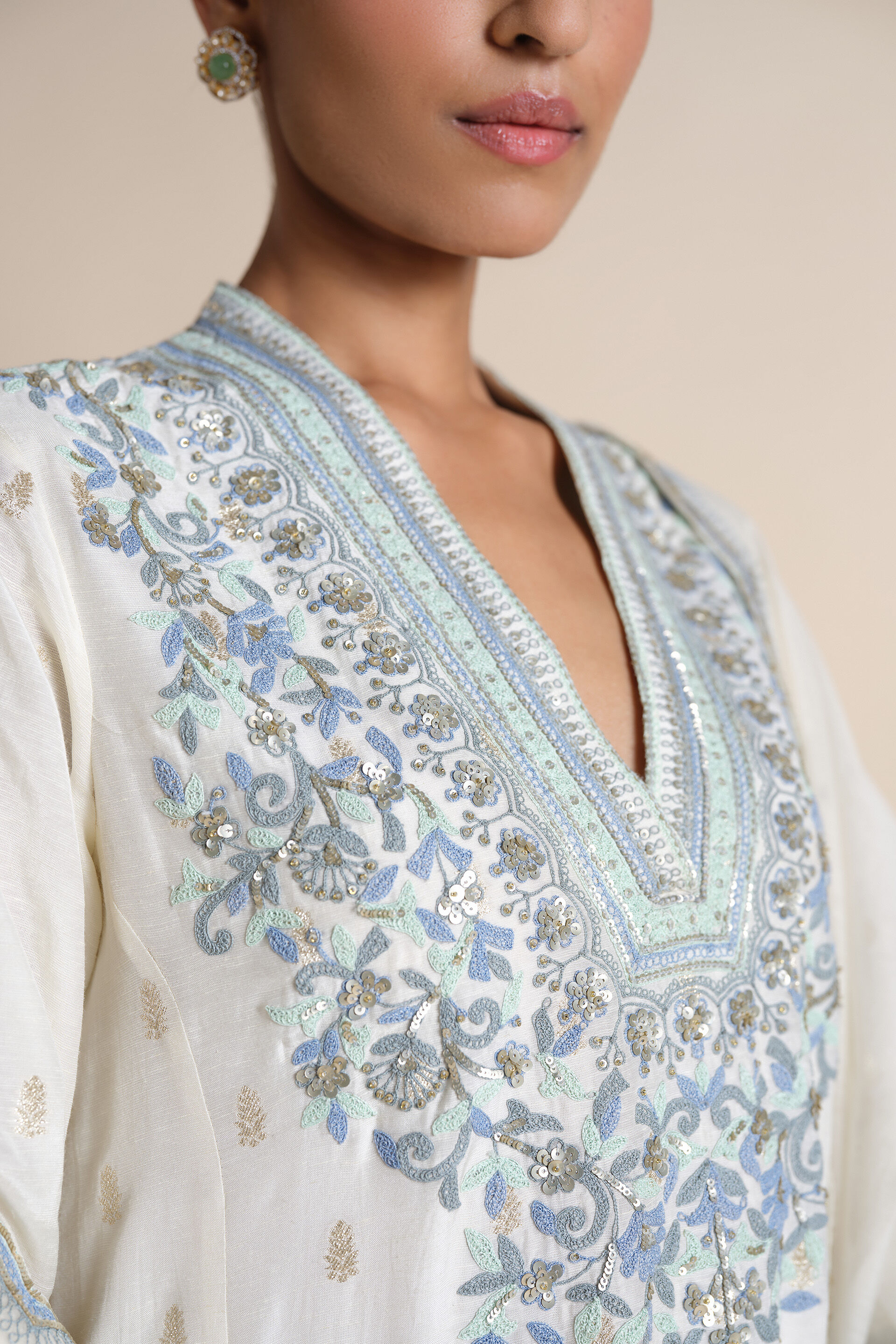 Luscinia Embroidered Suit Set - Ivory, Ivory, image 5