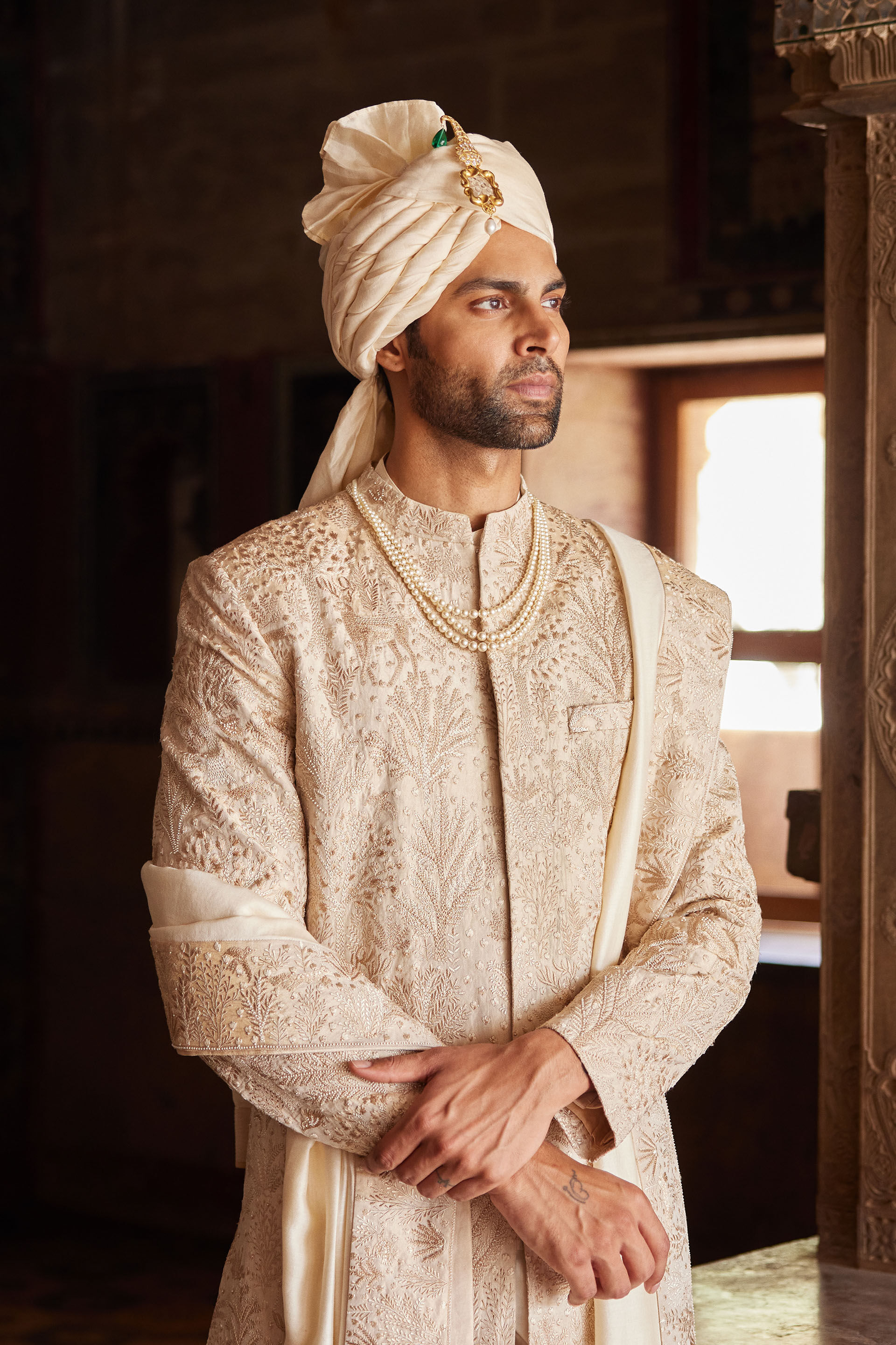 Parnav Hand-embroidered Sherwani - Gold, Gold, image 6