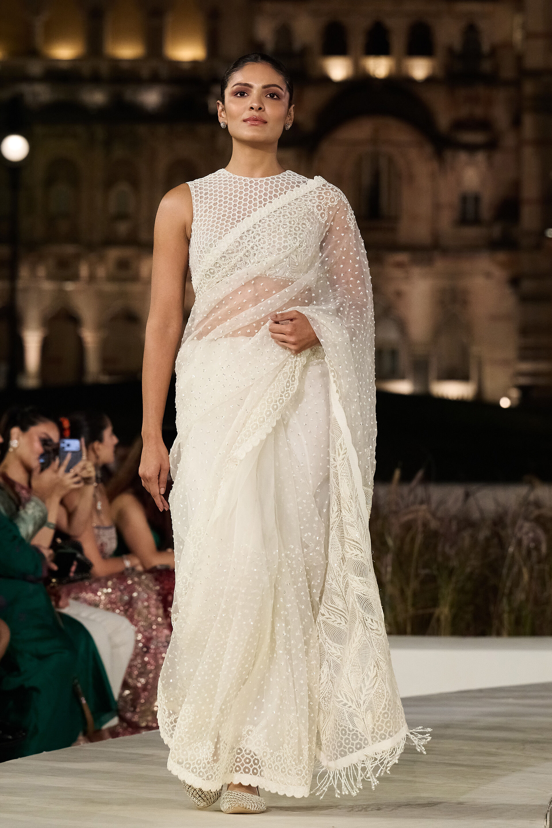 Nomeda Embroidered Silk Saree - Ivory