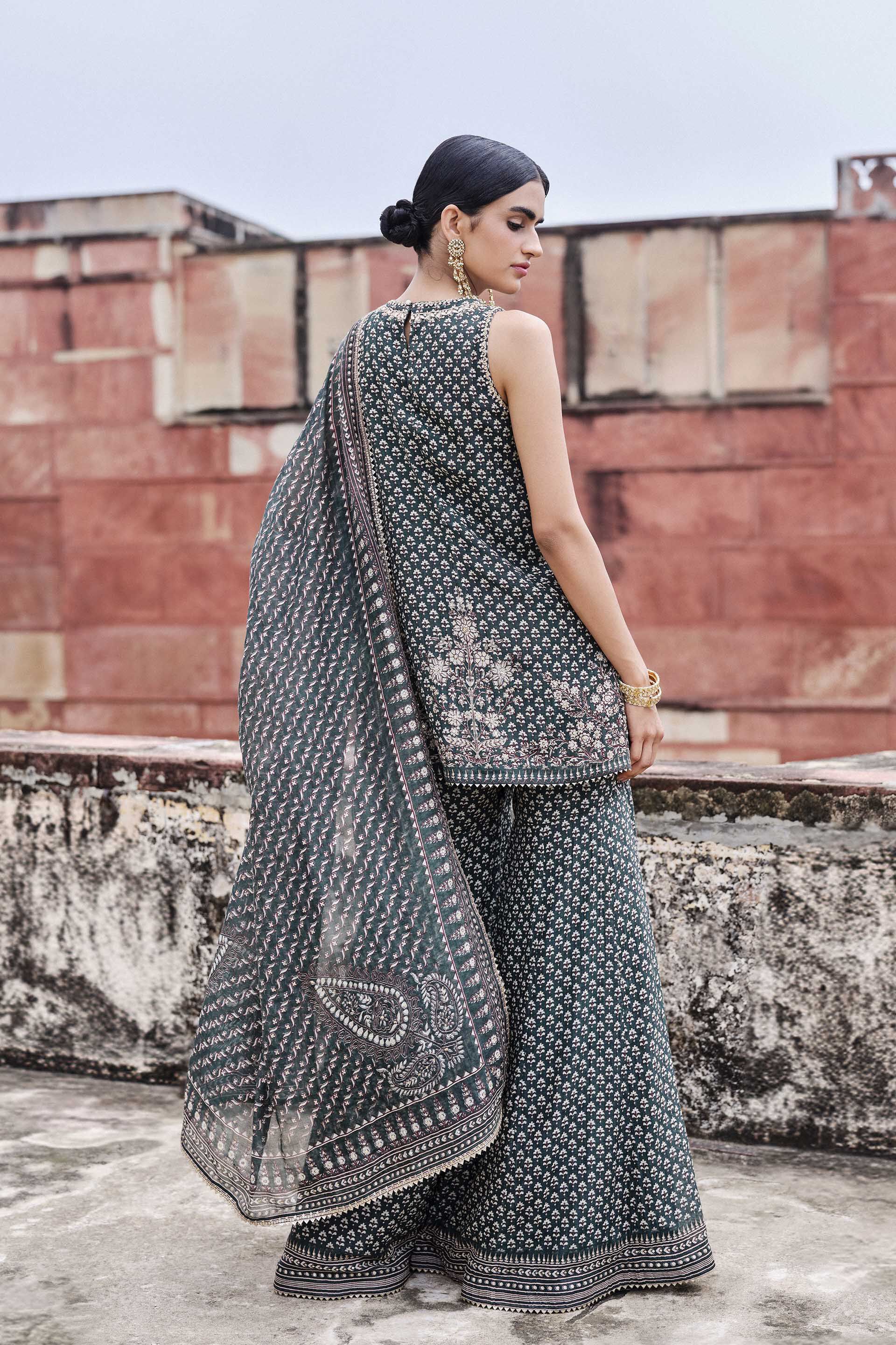 Abjini Gota Patti Mul Gharara Set - Green