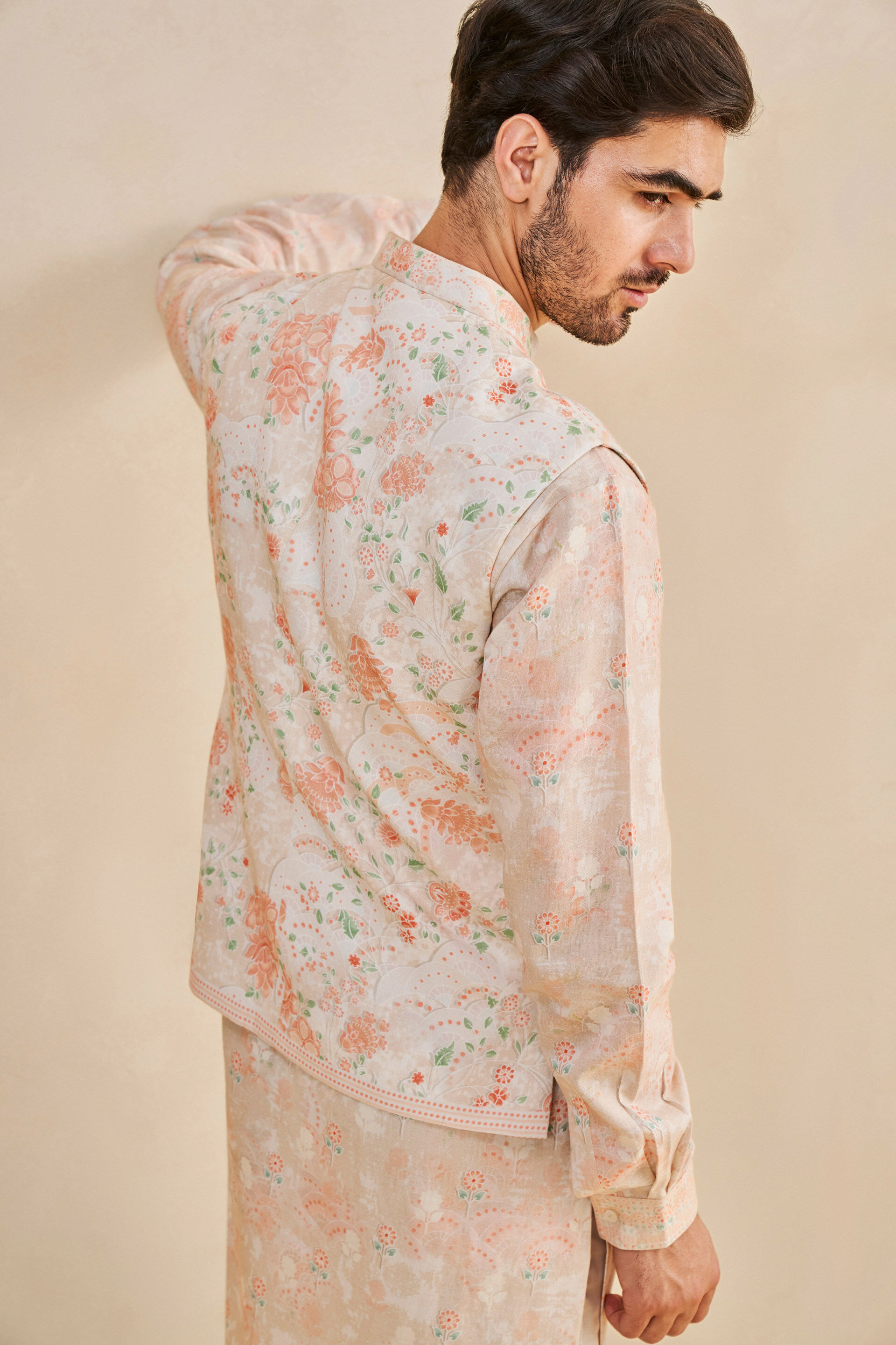 Mizan Nehru Jacket - Peach, Peach, image 5