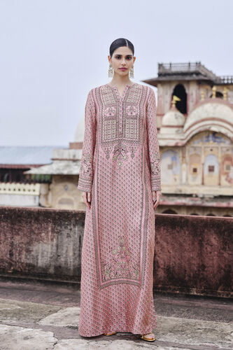 Nera Printed Silk Kaftan - Blue, Blush, image 1