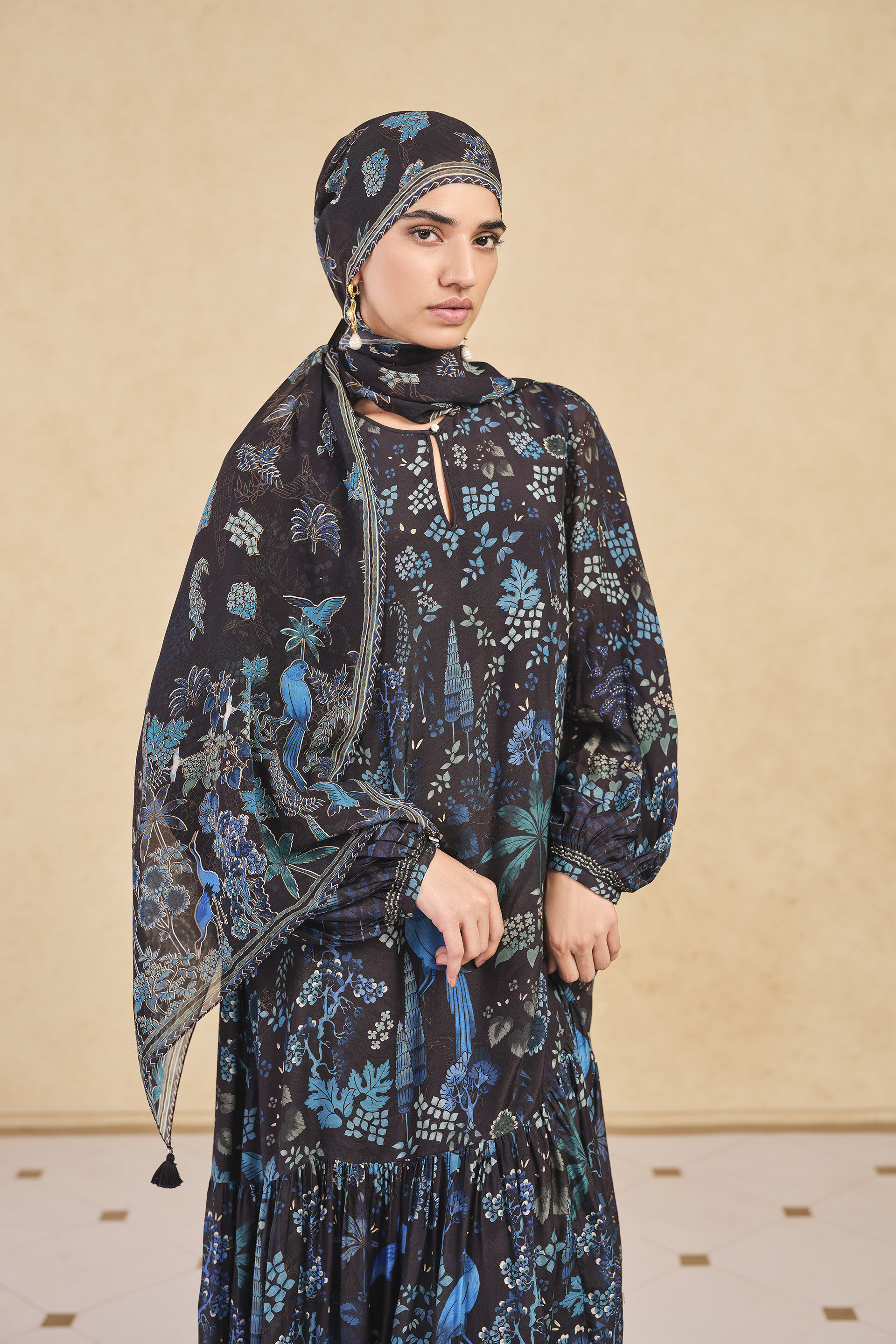 Avis Printed Scarf - Black, Black, image 1