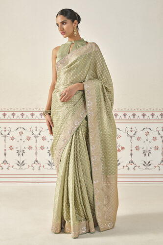 Kunadana Handwoven Benarasi Silk Saree, Sage, image 1