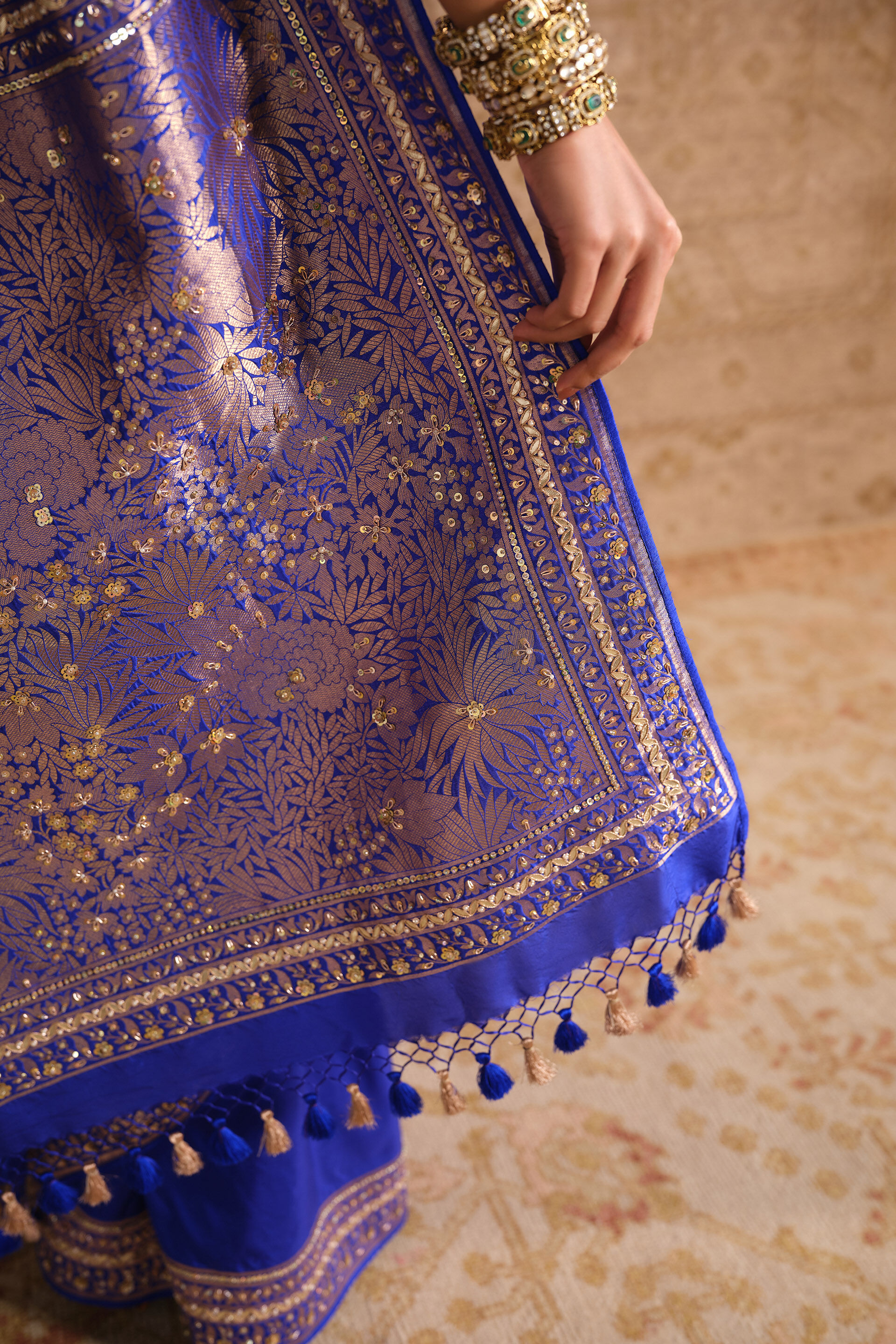 Sumarni Handwoven Benarasi Silk Saree, Blue, image 5