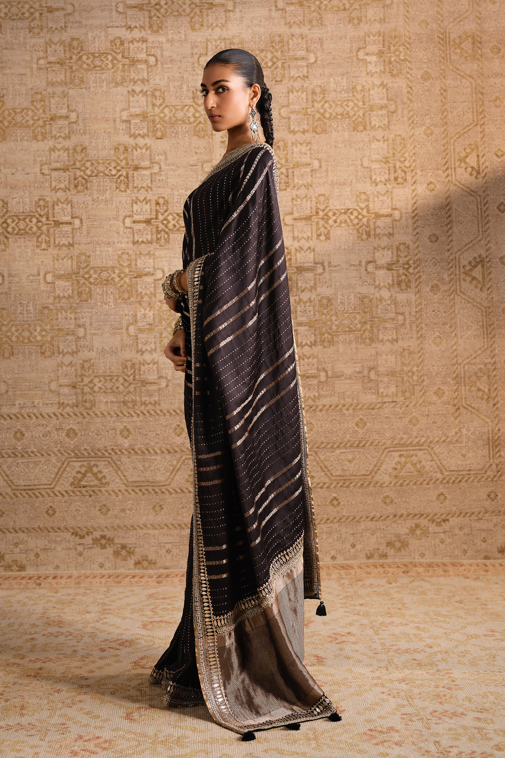 Drishika Handwoven Benarasi Silk Saree - Black, Black, image 4