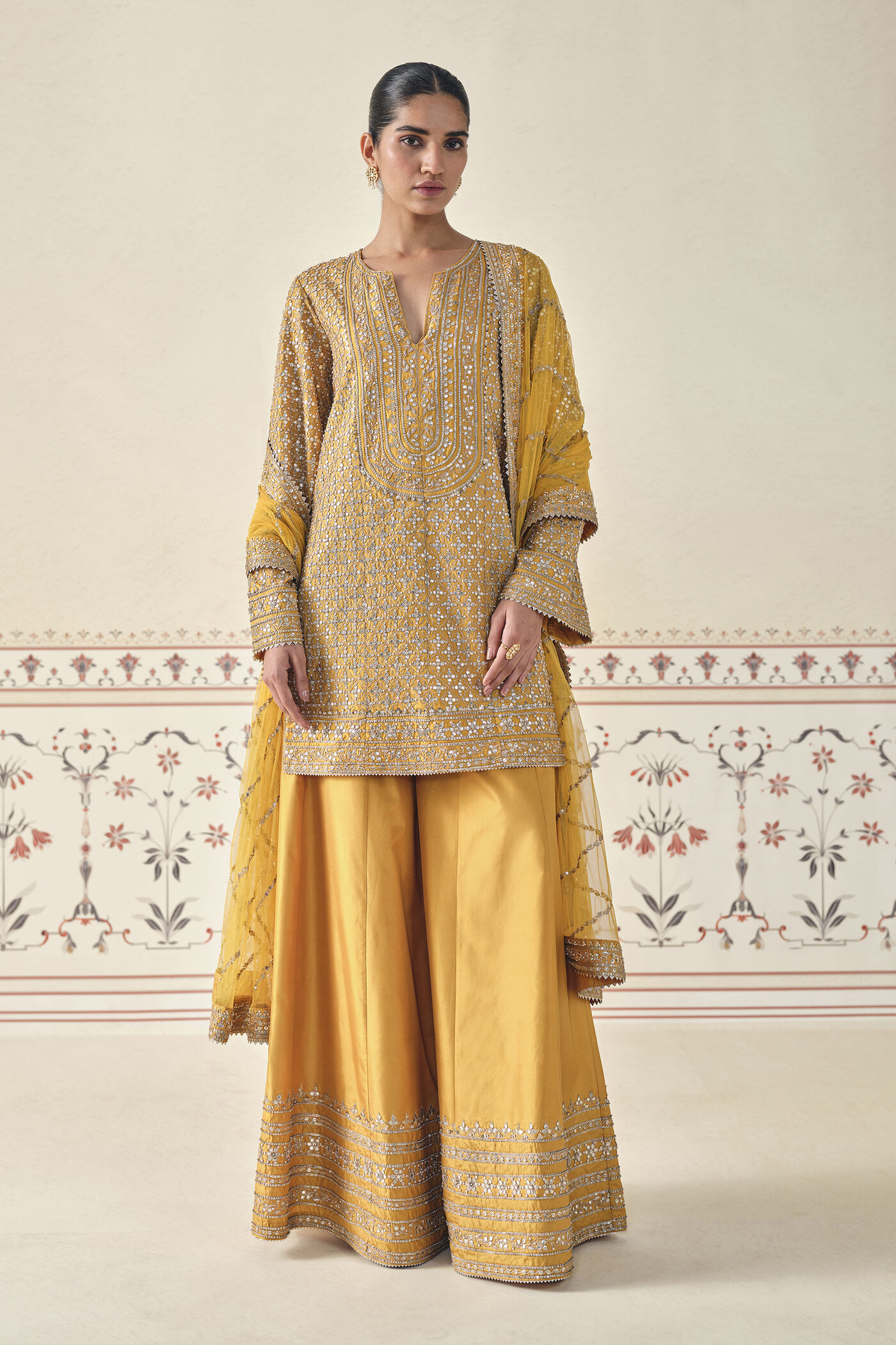 Sidra Gota Patti Silk Sharara Set - Mustard