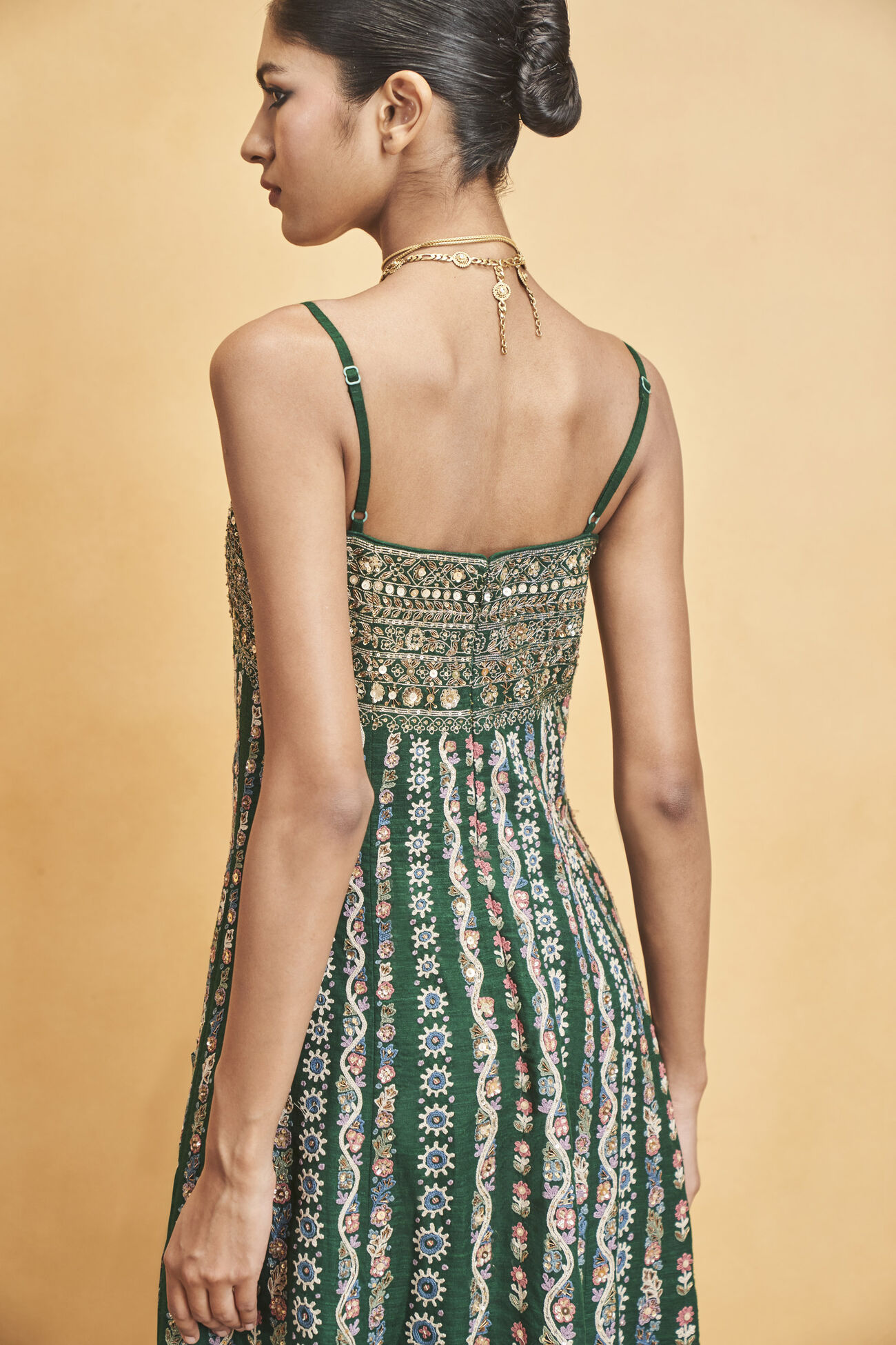 Sounds Of The Forest SEWA Hand-embroidered Silk Dress, Green, image 6