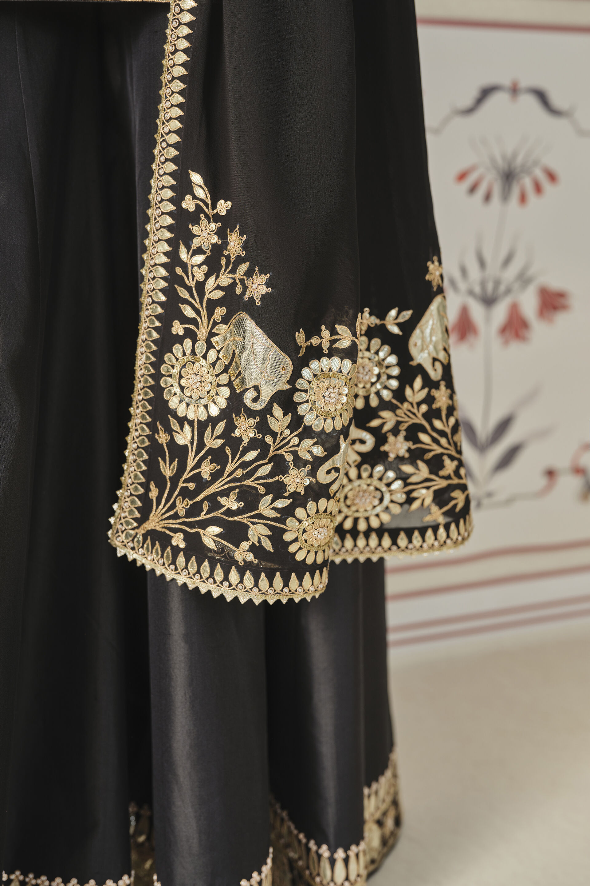 Rayna Gota Patti Silk Sharara Set Black