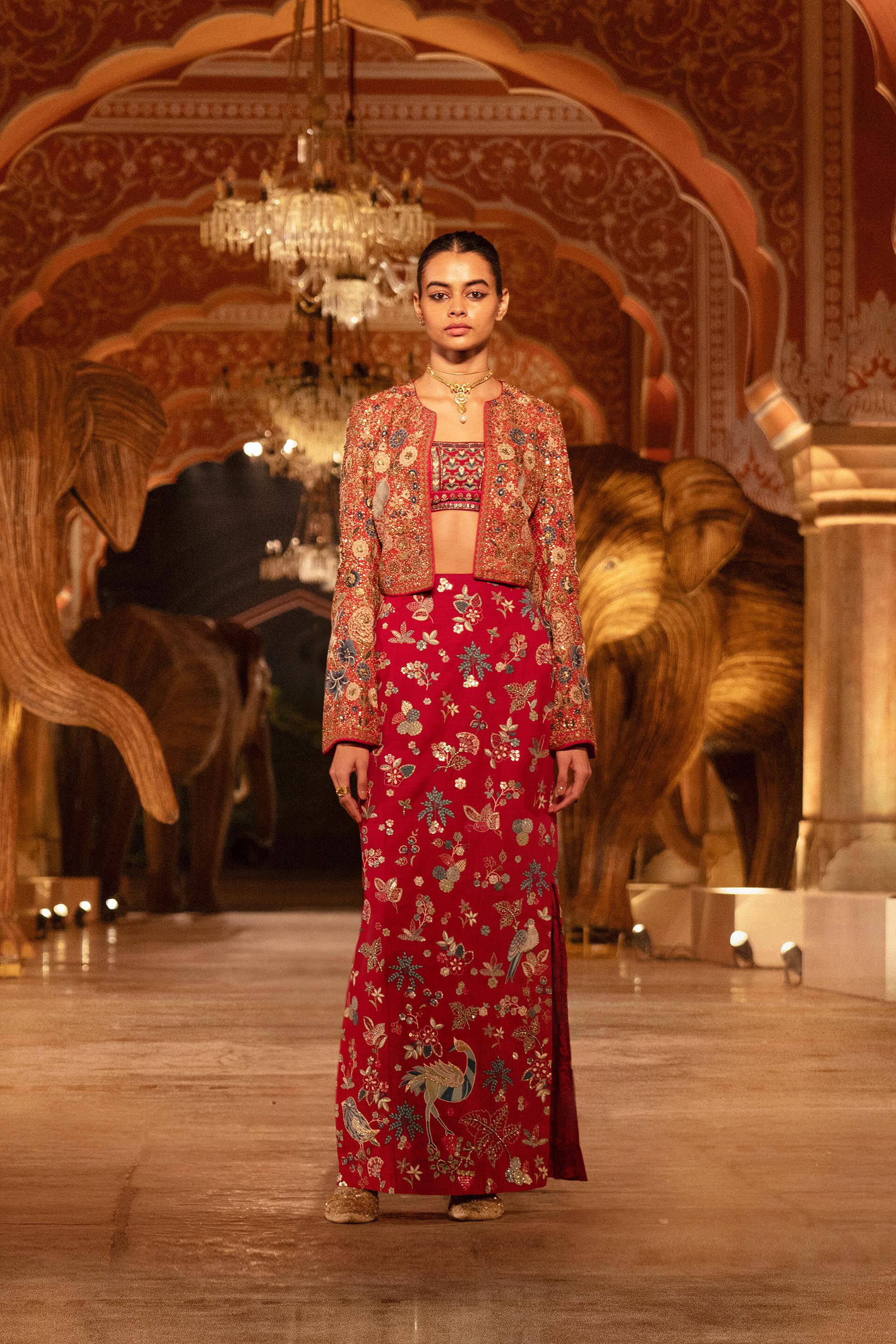 Buy Flame Of The Forest Skirt Set - Red from Anita Dongre's