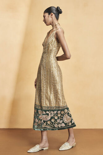 Heart Of The Forest Embroidered Zardozi Cocktail Dress - Gold, Gold, image 3