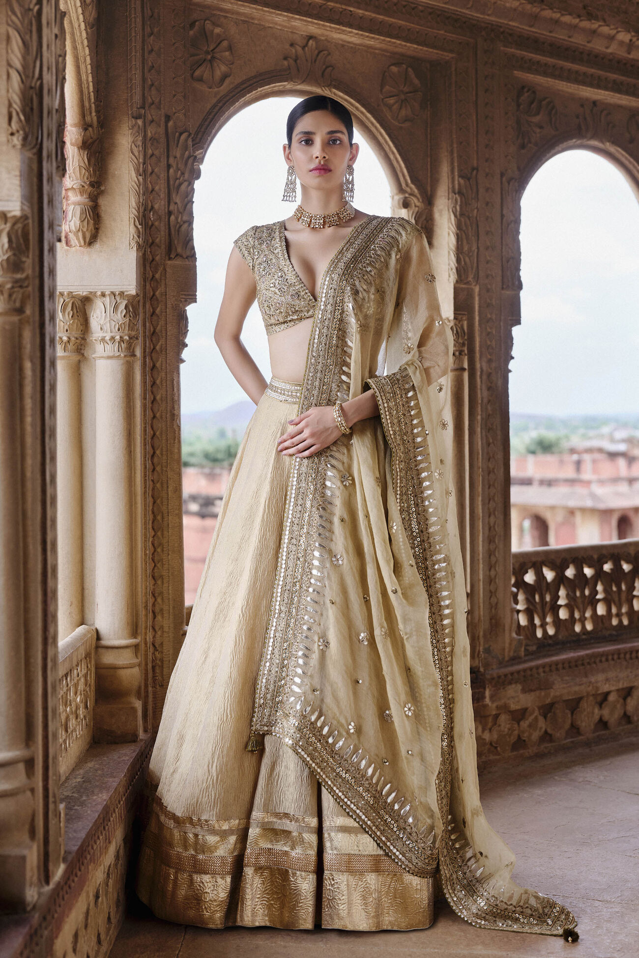 Nehmat Embroidered Lehenga Set - Gold, Gold, image 1