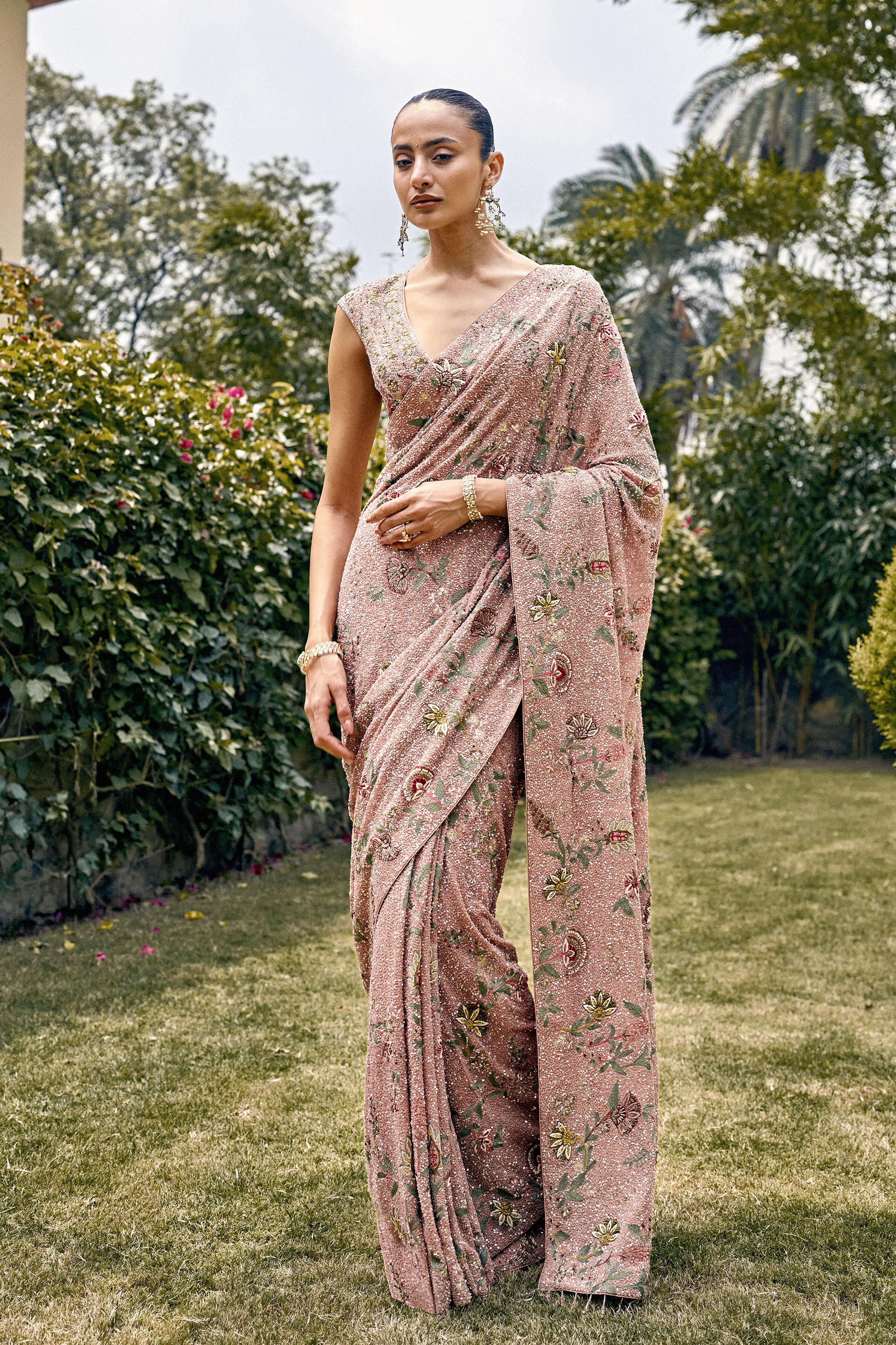 Journey Embroidered Silk Saree - ​Blush