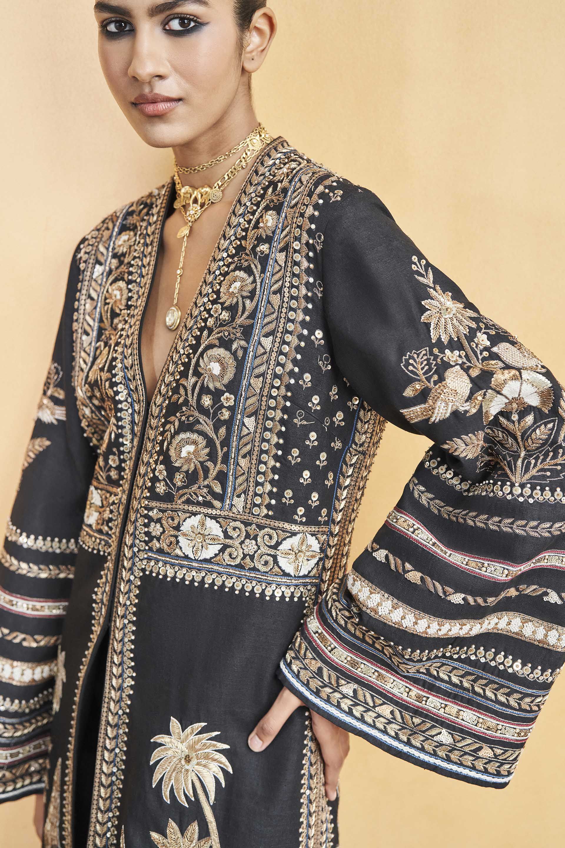 From The Wilderness Embroidered Zardozi Silk Kurta Set - Black, Black, image 6