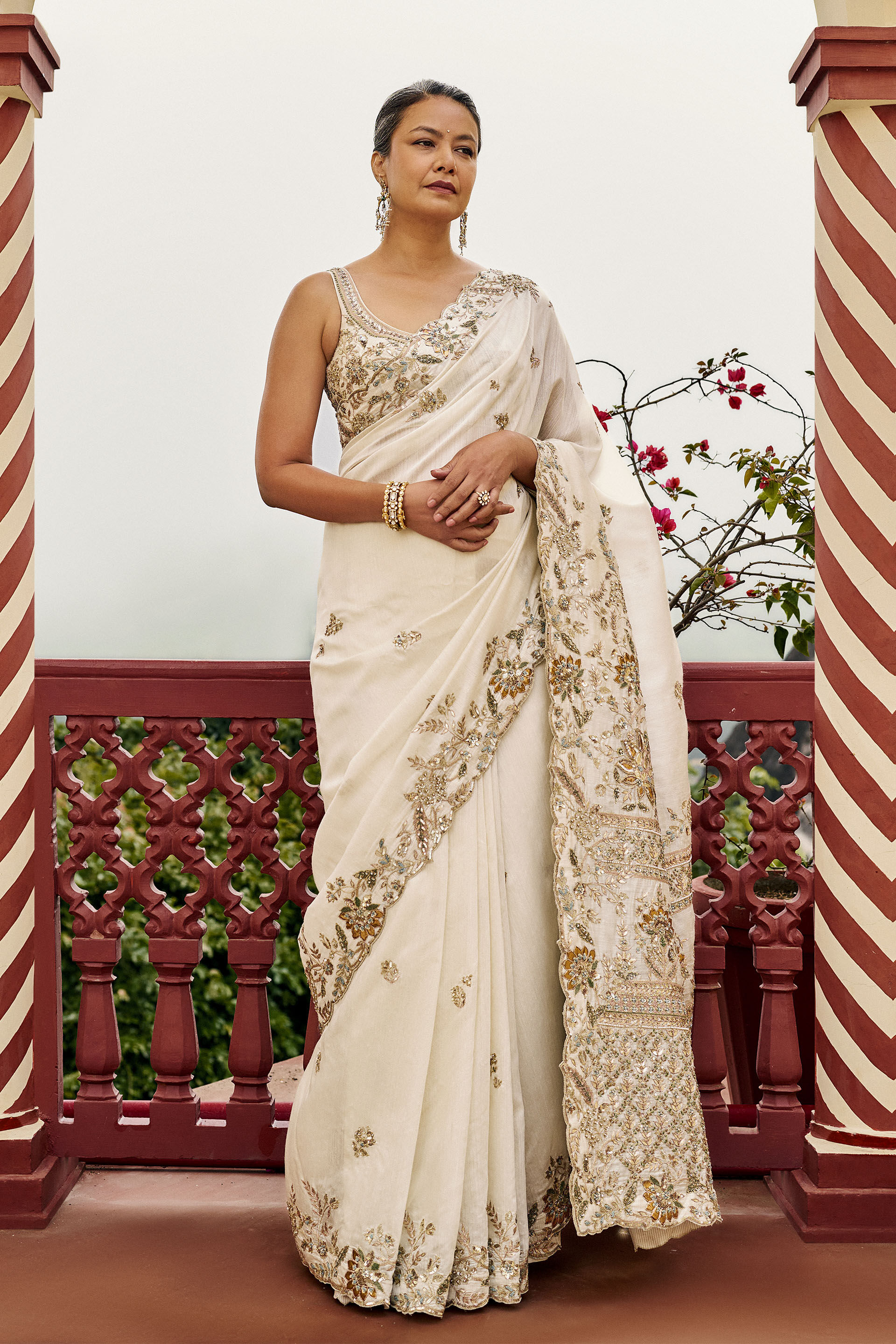 Poise Gota Patti Silk Saree - ​Ivory