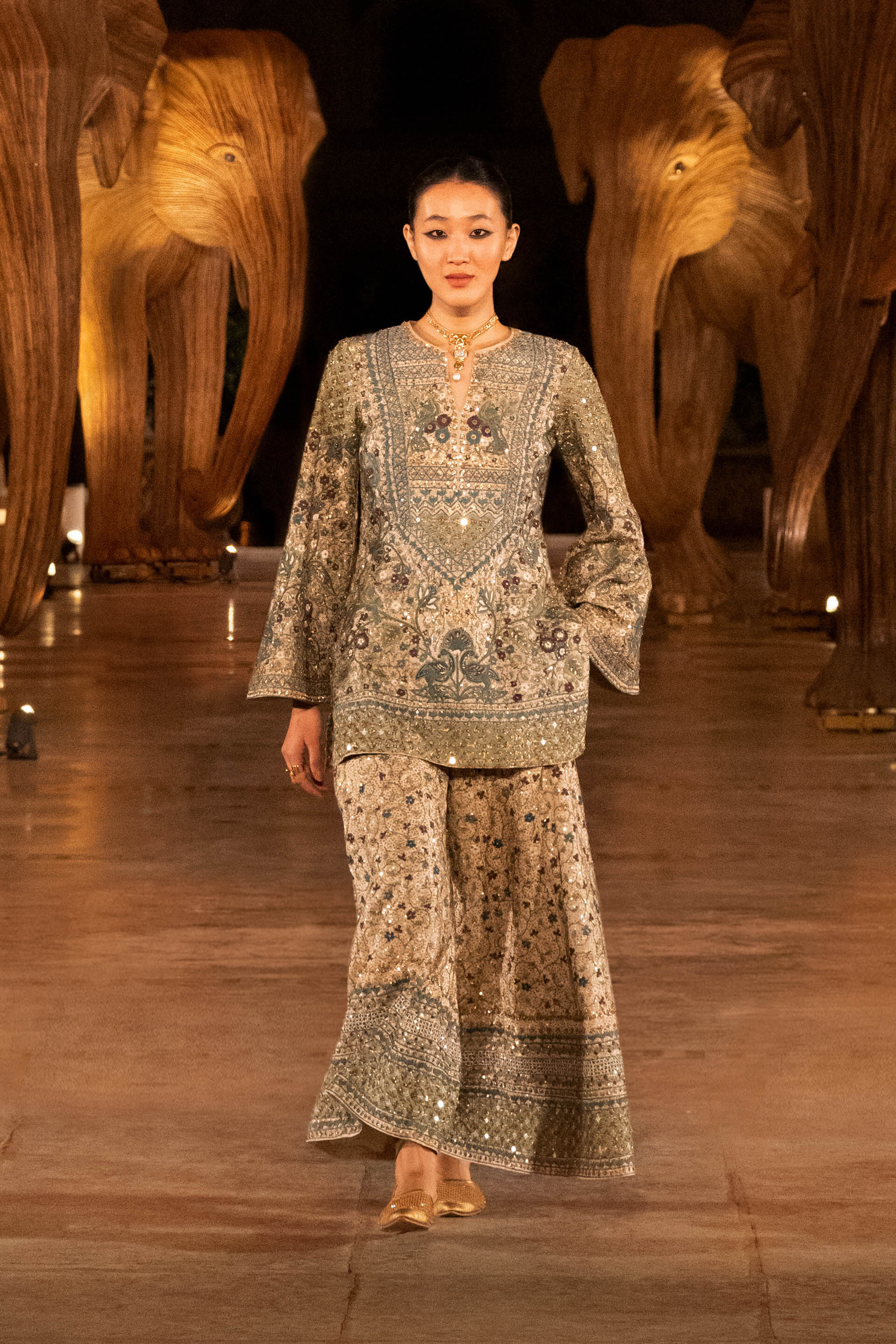 Harmony Of The Forest Embroidered Zardozi Pant Set - Gold, Gold, image 5