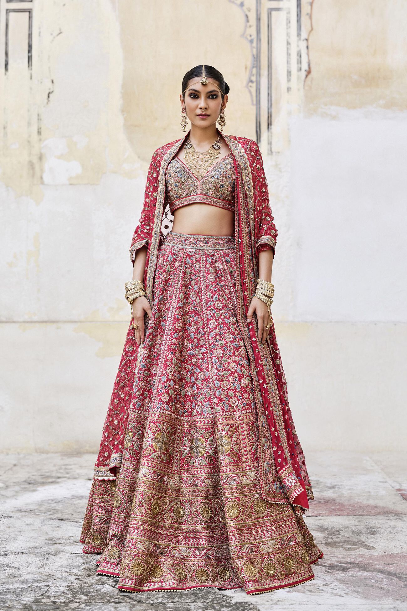 Adhyavi Embroidered Zardozi Silk Lehenga Set - Red, Red, image 3