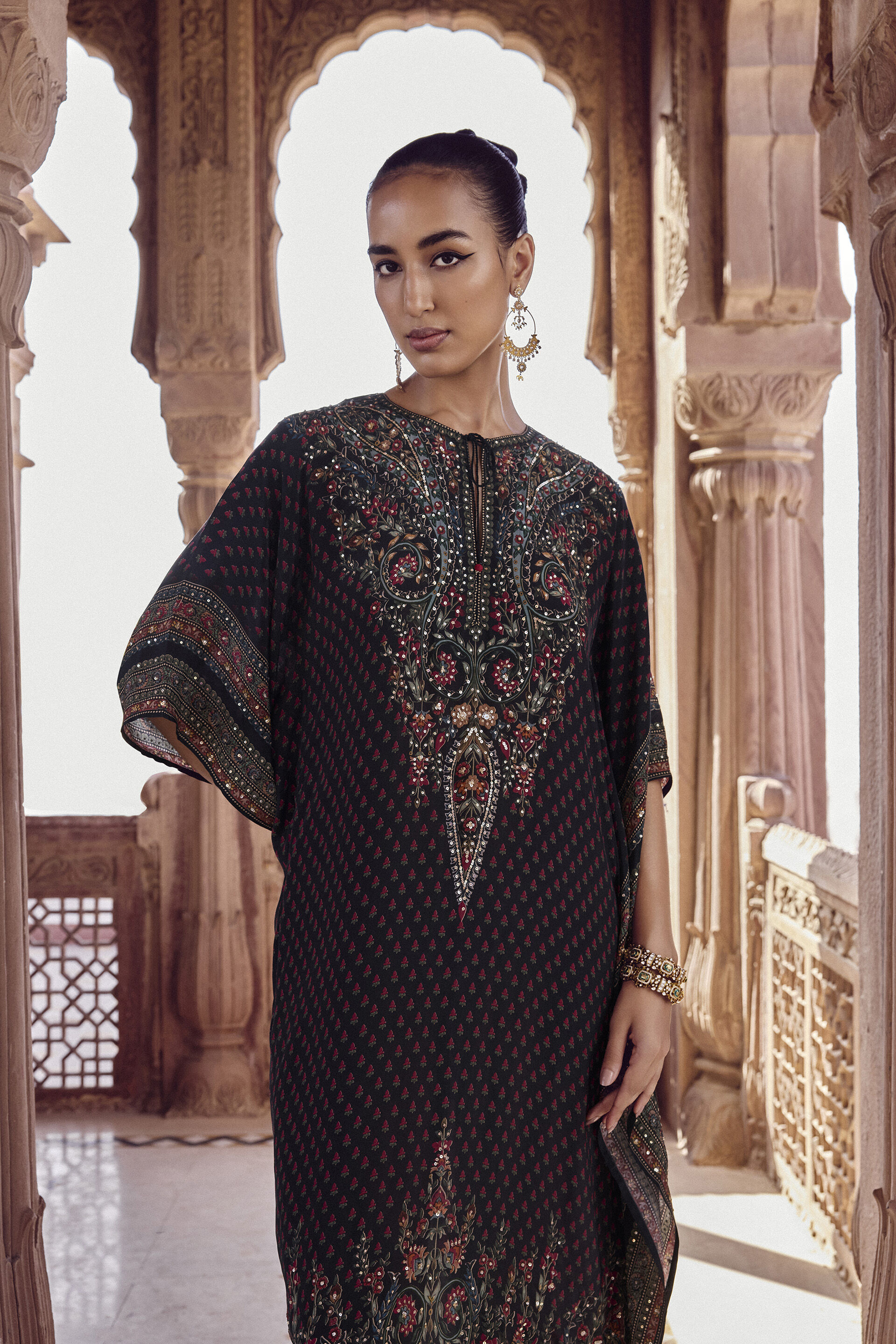 Nameera Embroidered Kaftan - Black, Black, image 3