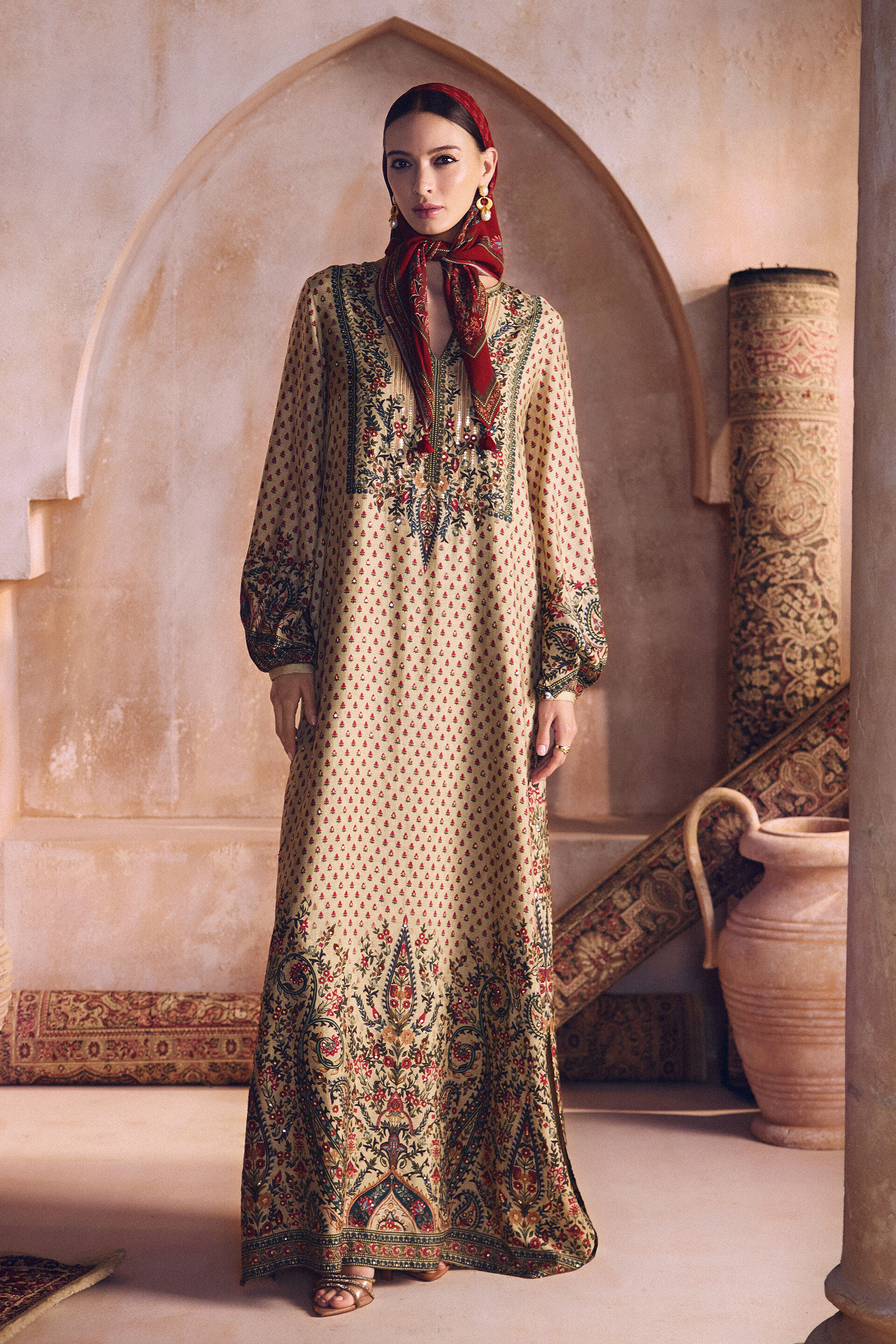 Mehnaz Silk Kaftan - Beige