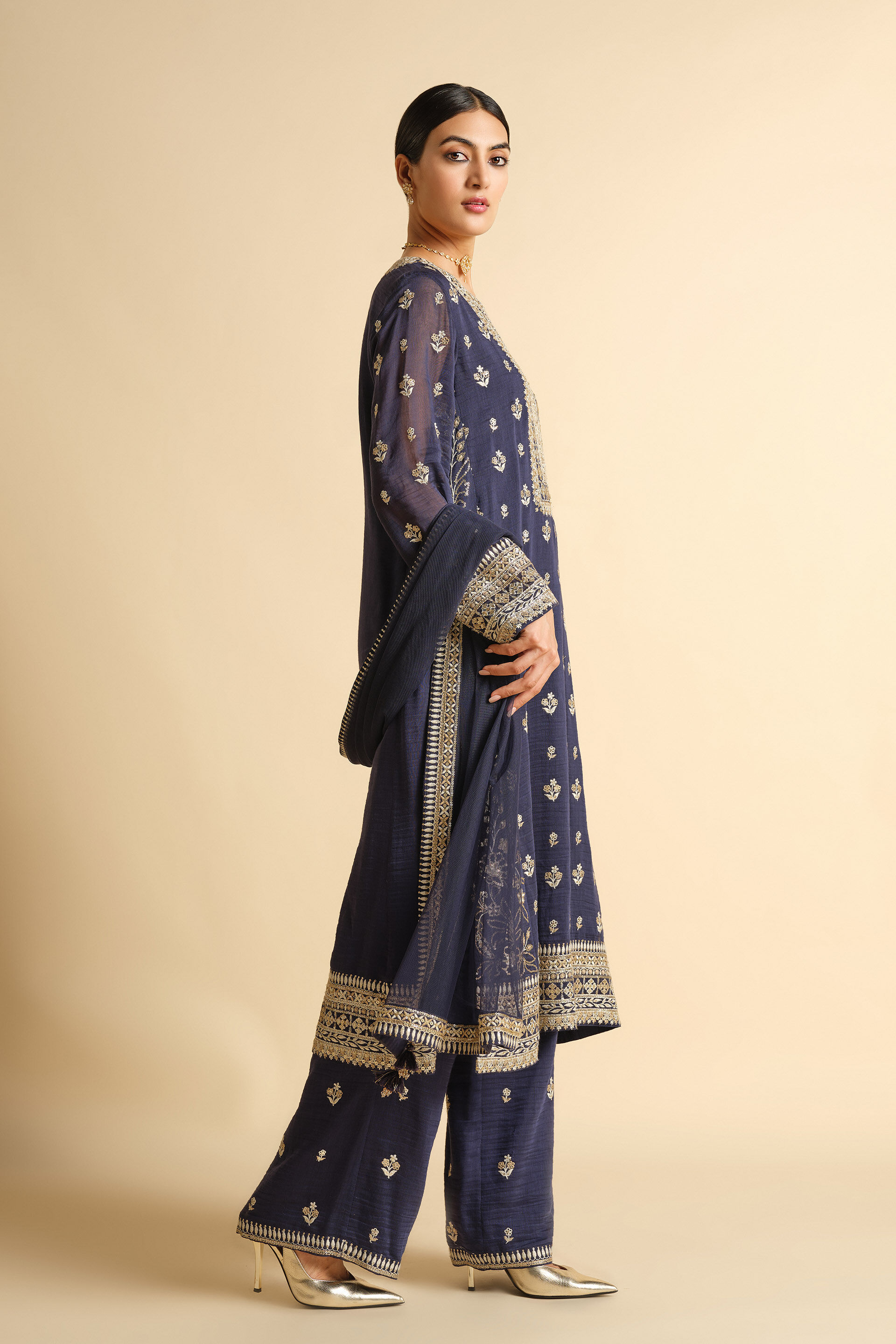 Shanvika Embroidered Silk Suit Set - Blue, Blue, image 3